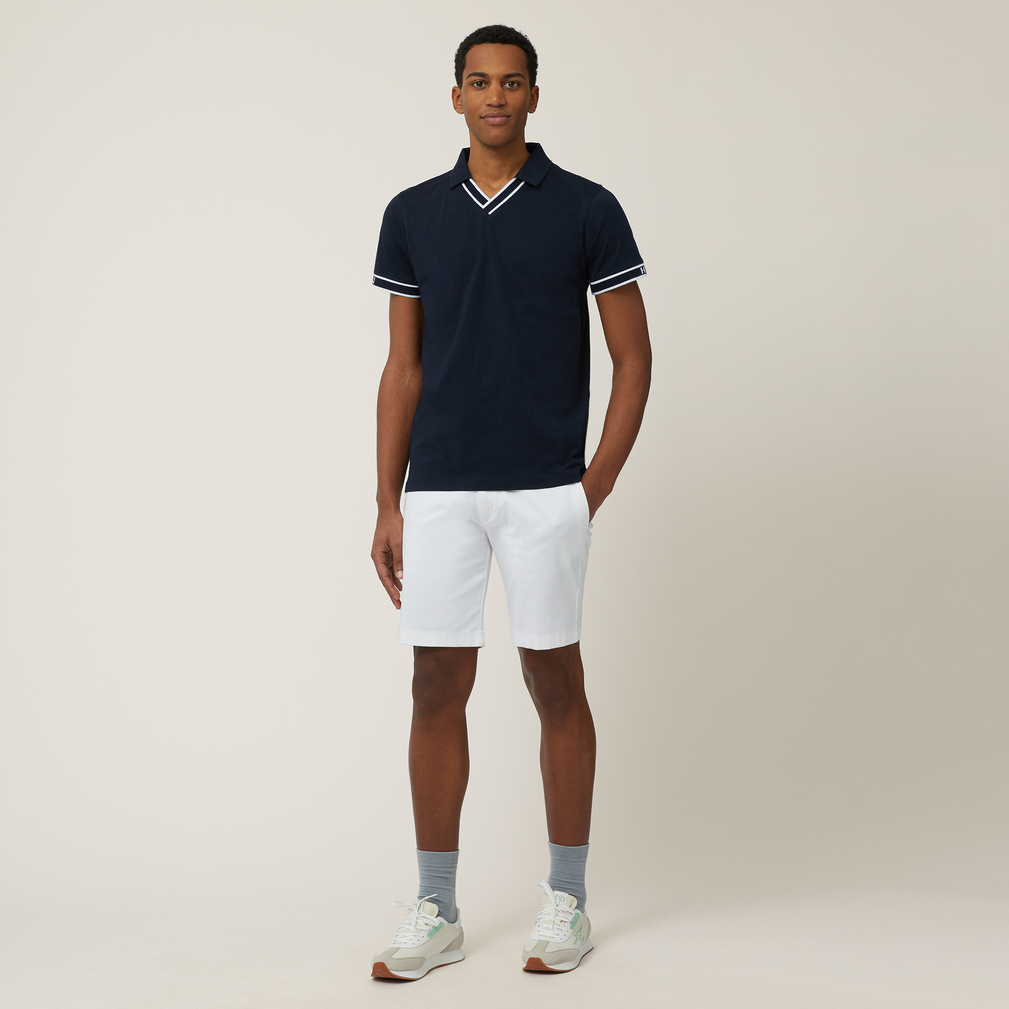 Polo with Jacquard Trims, Dark Blue, large image number 3