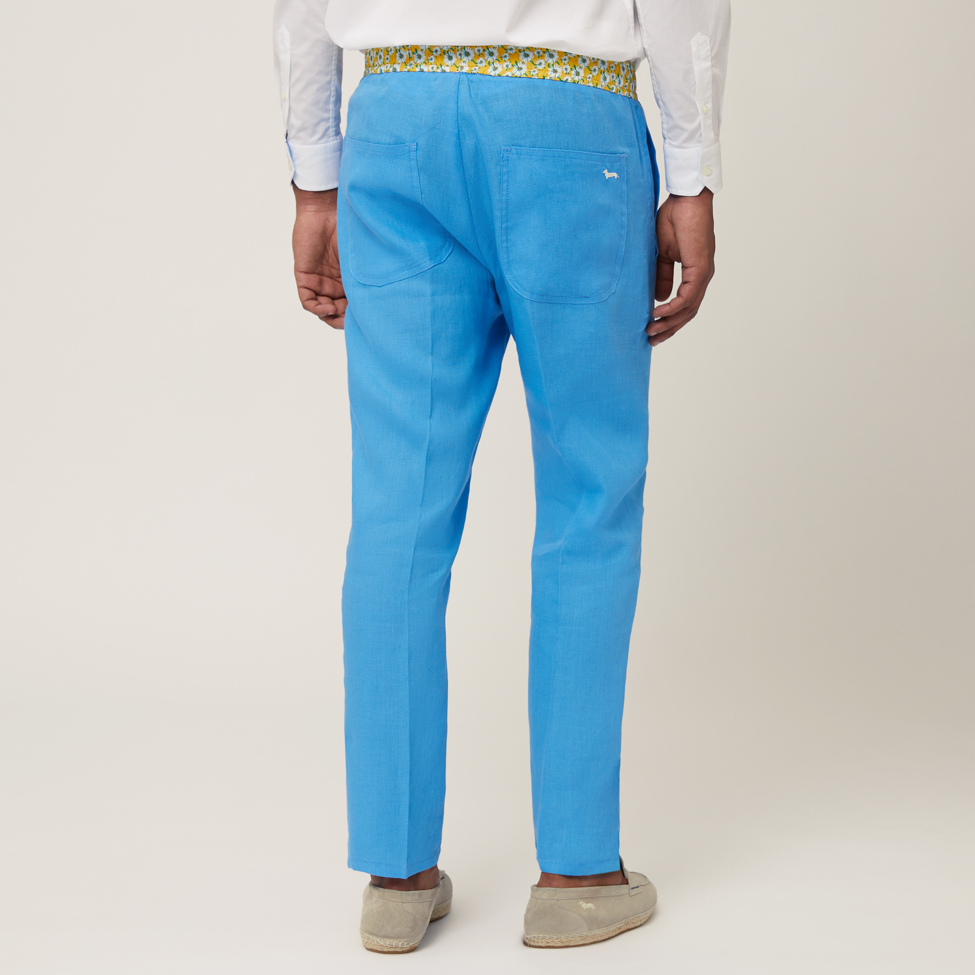 Linen Pants with Daisies, Light Blue, large image number 1