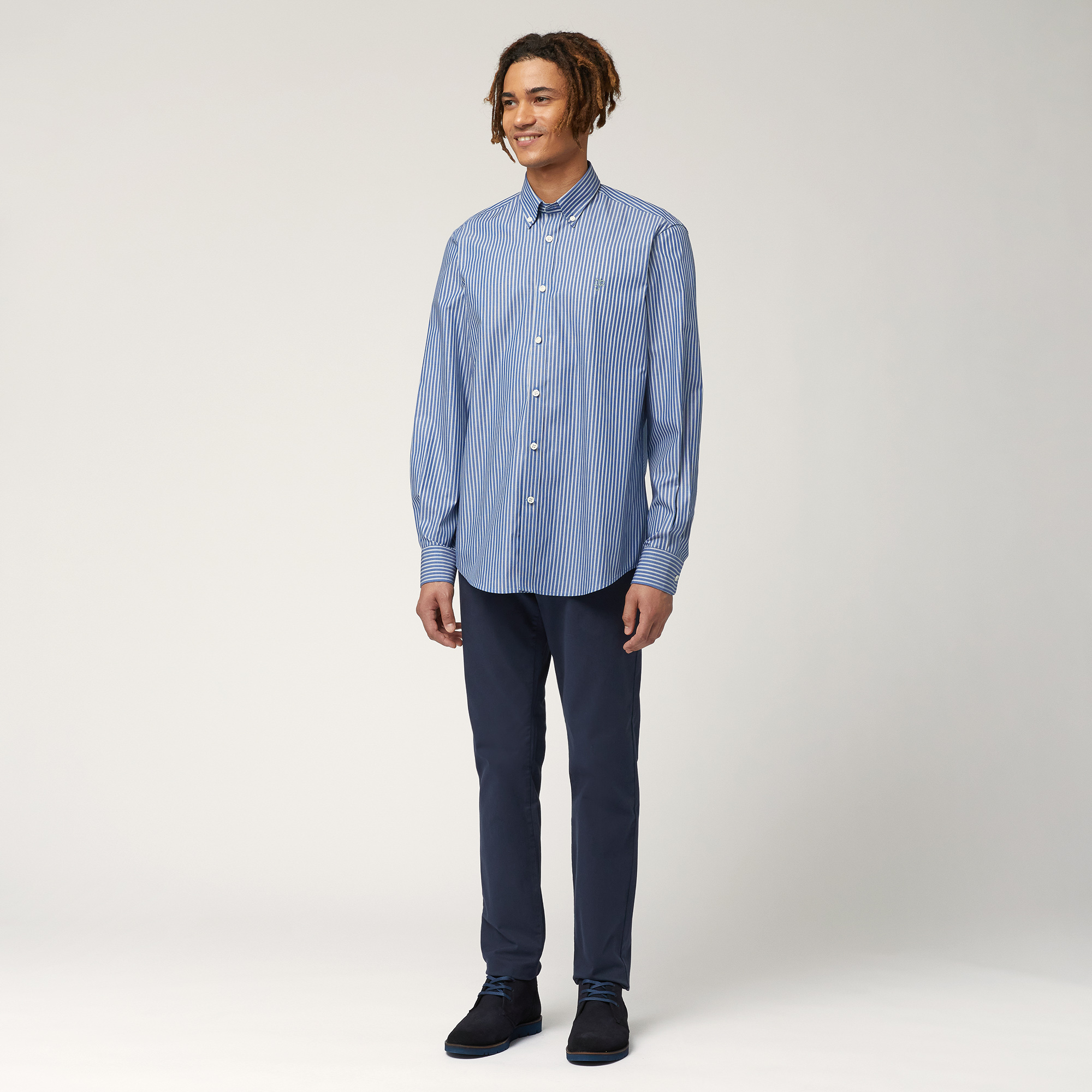 Camicia Rigata In Cotone, Blu, large image number 3