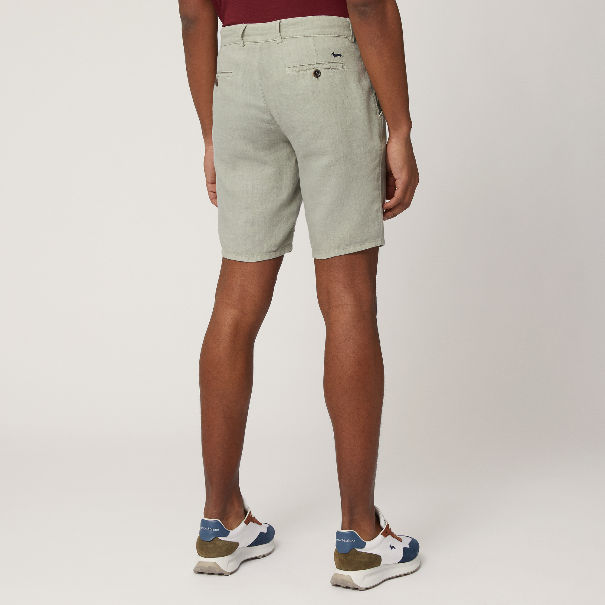 Regular Fit Linen Bermuda Shorts, Moss Green, large image number 1