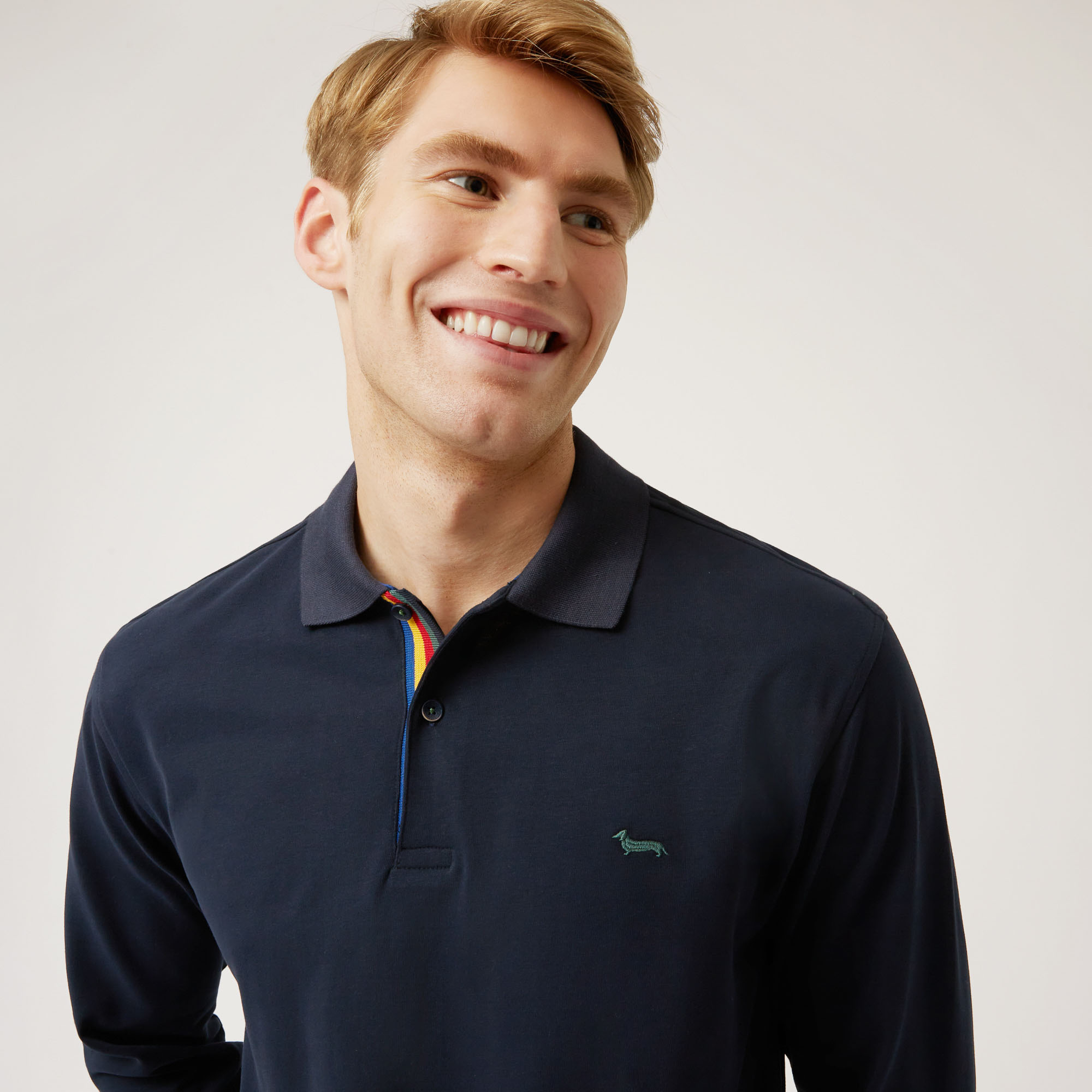 Long-Sleeved Cotton Polo Shirt With Contrasting Detail: Luxury italian ...