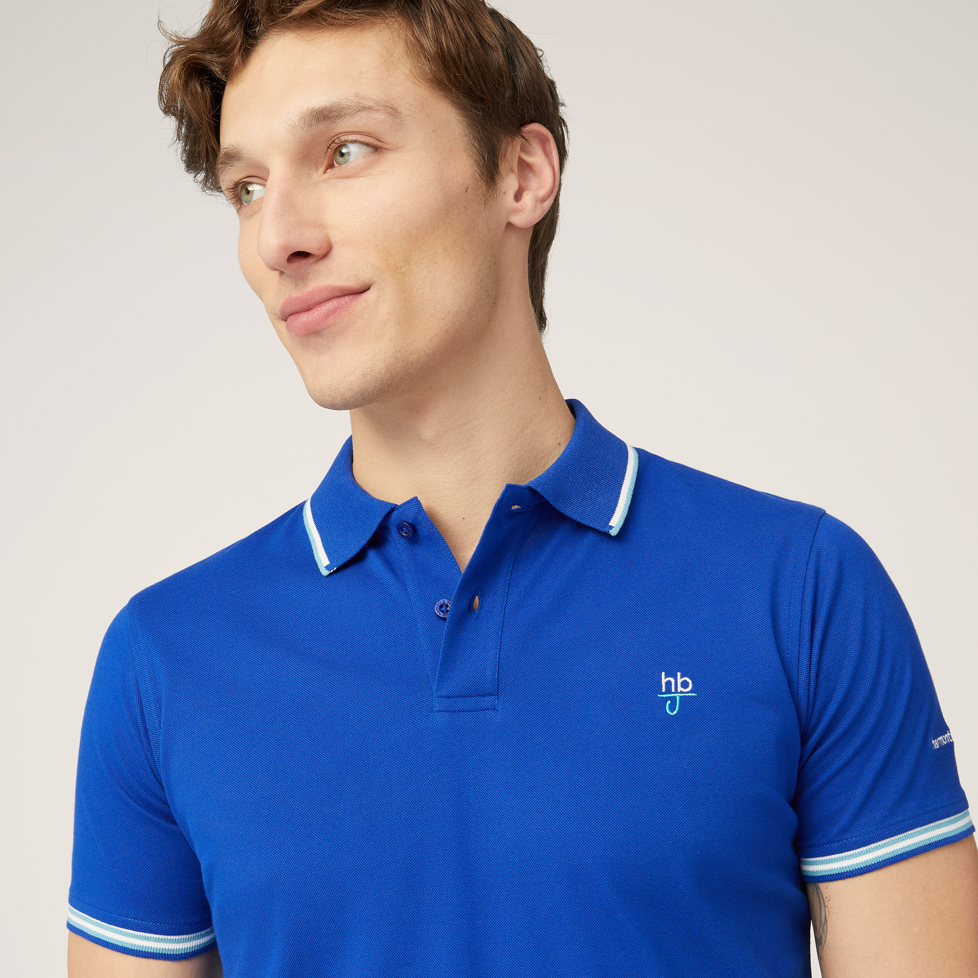 Polo with Contrasting Stripes, Electric Blue, large image number 2