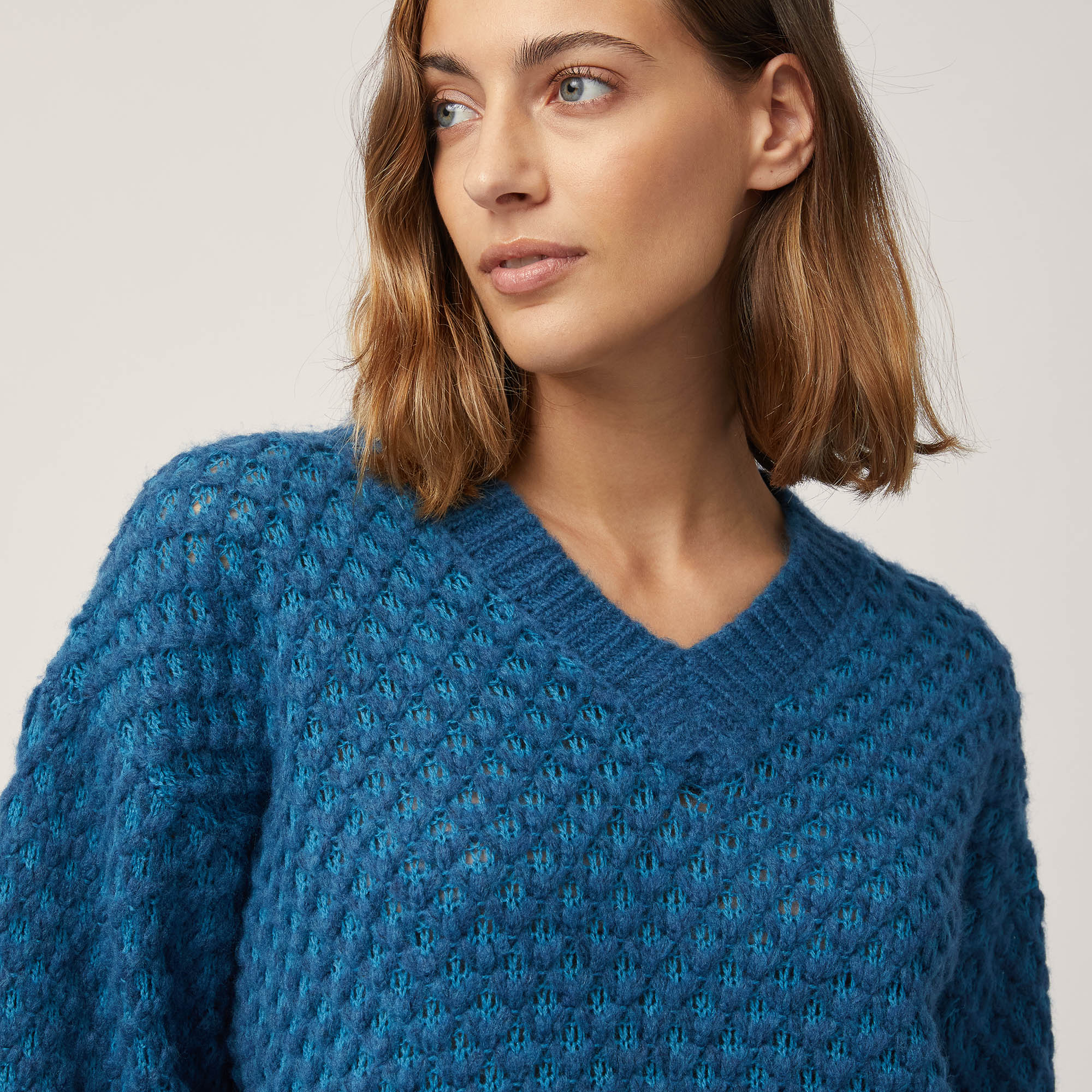 Oversized Honeycomb Sweater, Blue , large image number 2