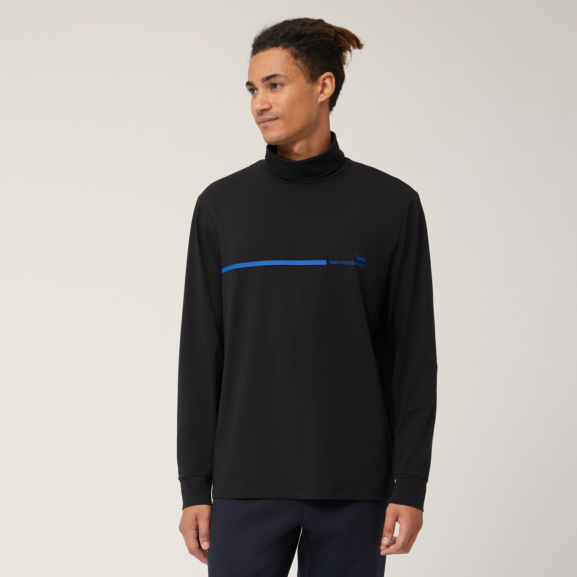 High-Neck Sweater with Logo, Black , large image number 0