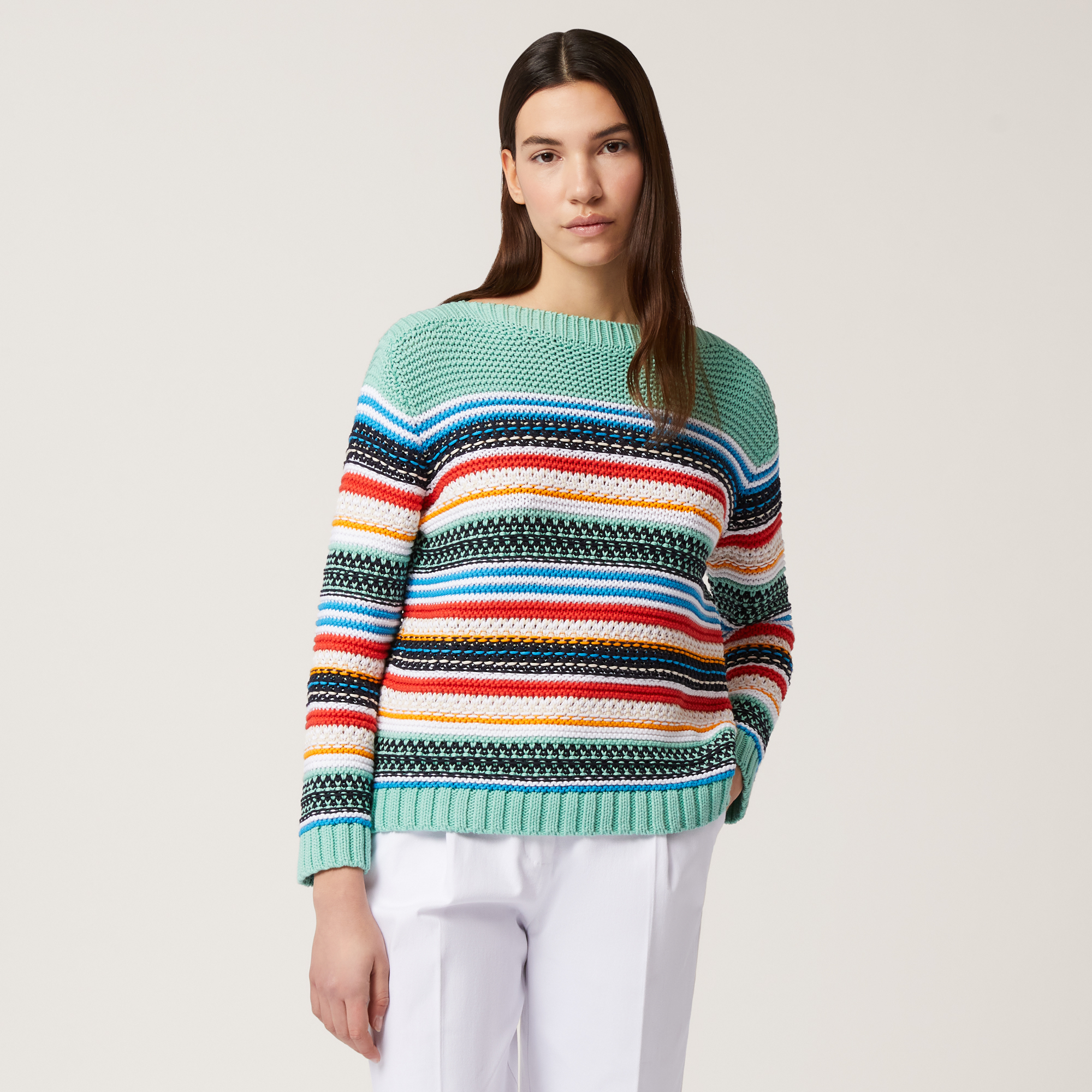 Multicolor Cordonetto Sweater, Turquoise, large image number 0