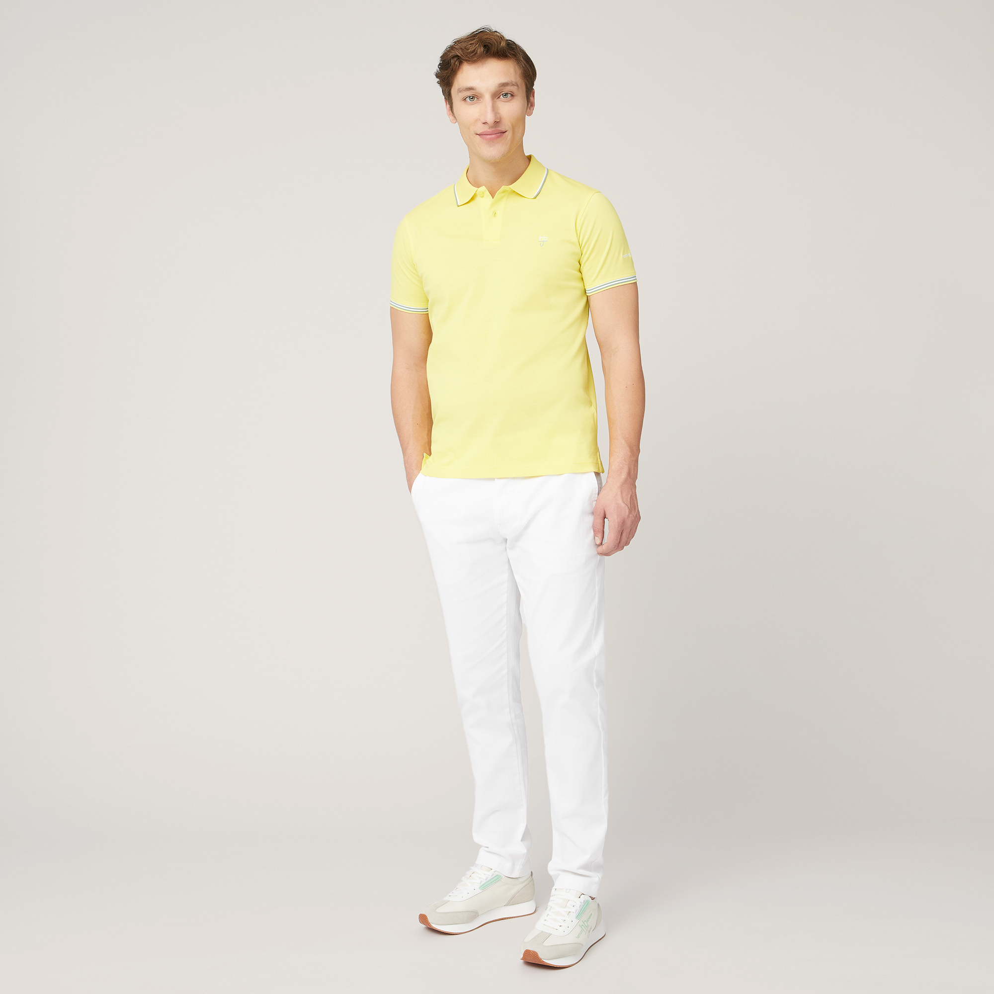 Polo with Contrasting Stripes, Lemon Yellow, large image number 3