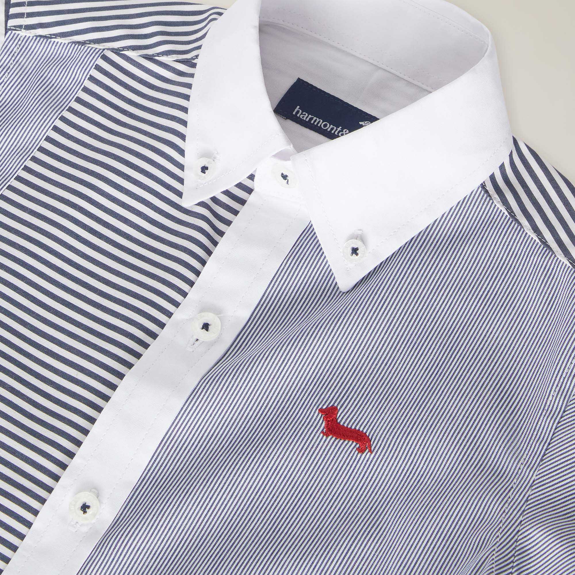 Mixed striped poplin shirt with Dachshund embroidery, Light Blue, large image number 2