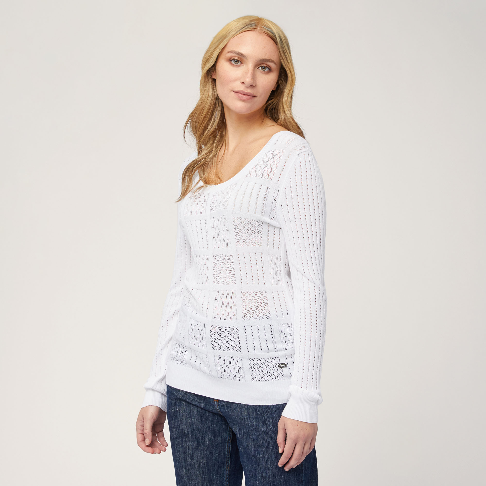 Mixed Stitch Sweater, White, large image number 0