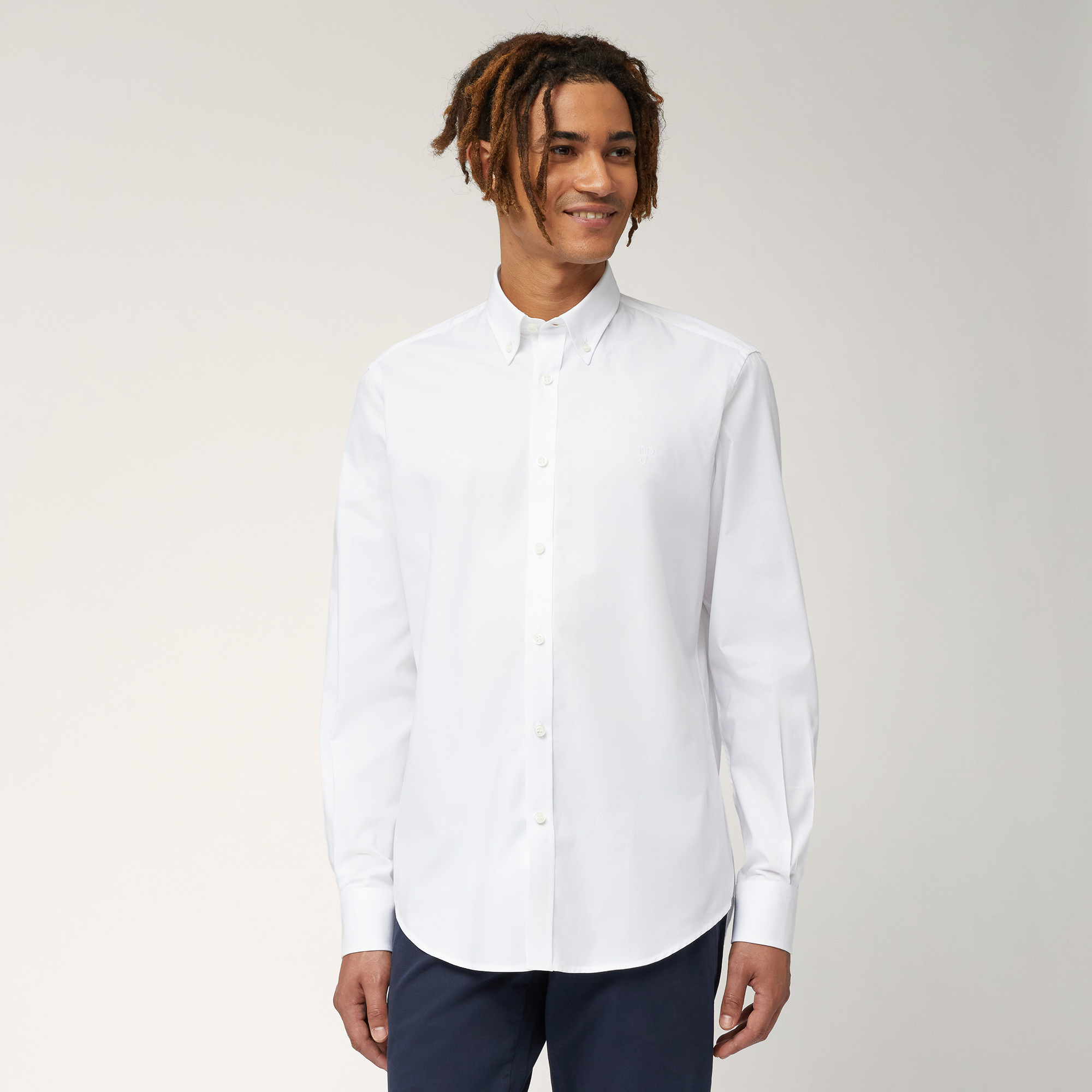 Solid-Colored Cotton Shirt, White, large