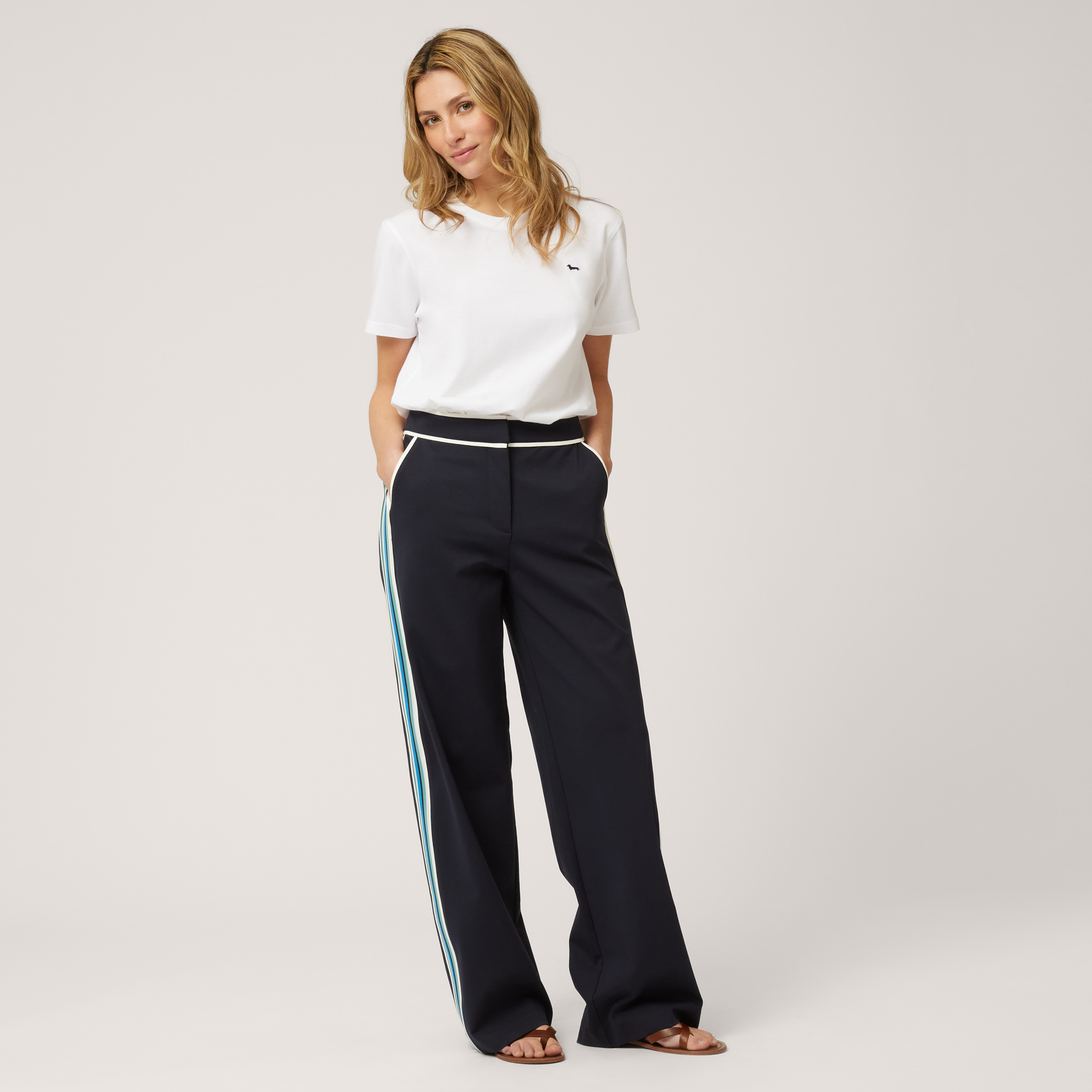 Pants with Contrasting Trims, Navy Blue, large image number 3