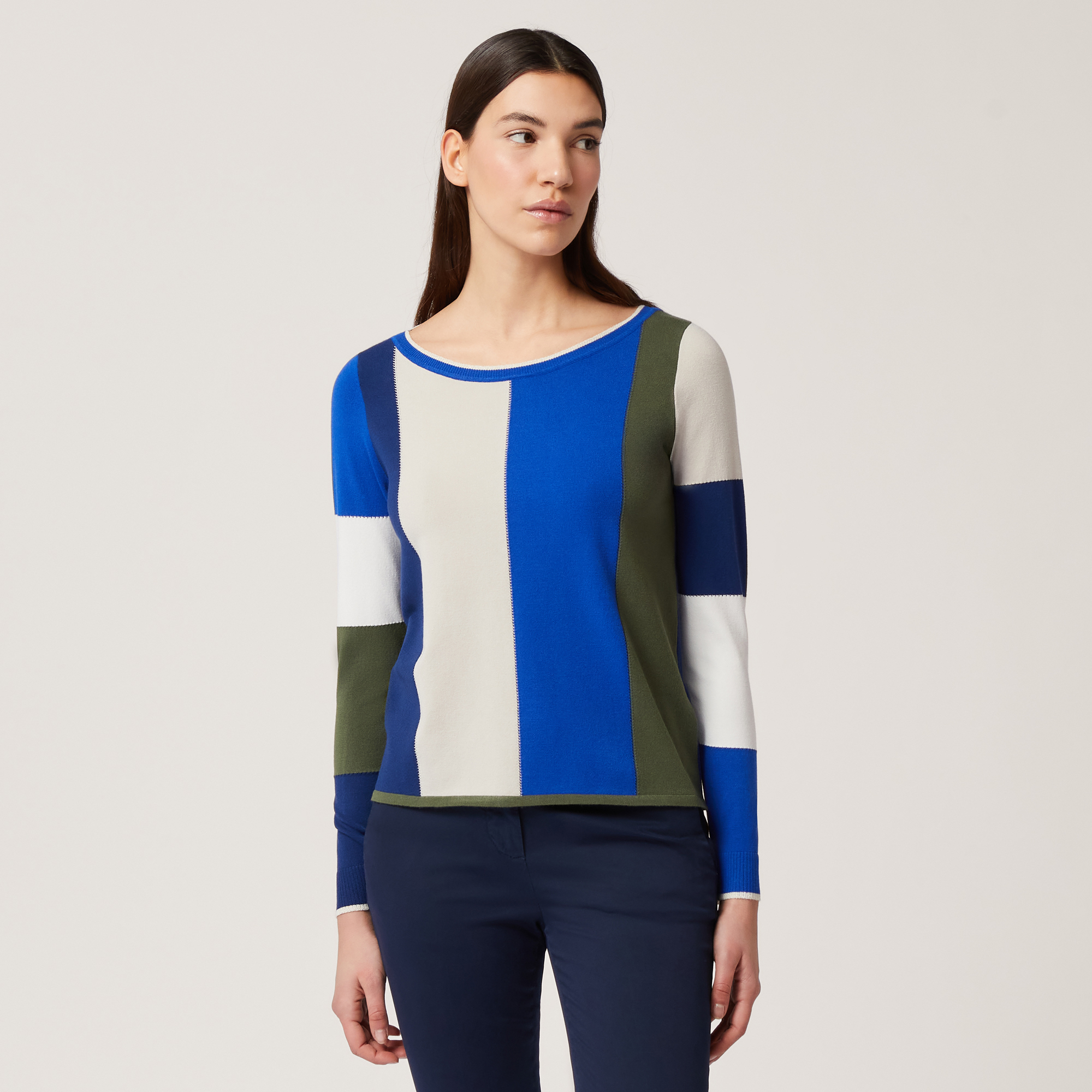 Color Block Sweater, Blue/White/Green, large image number 0