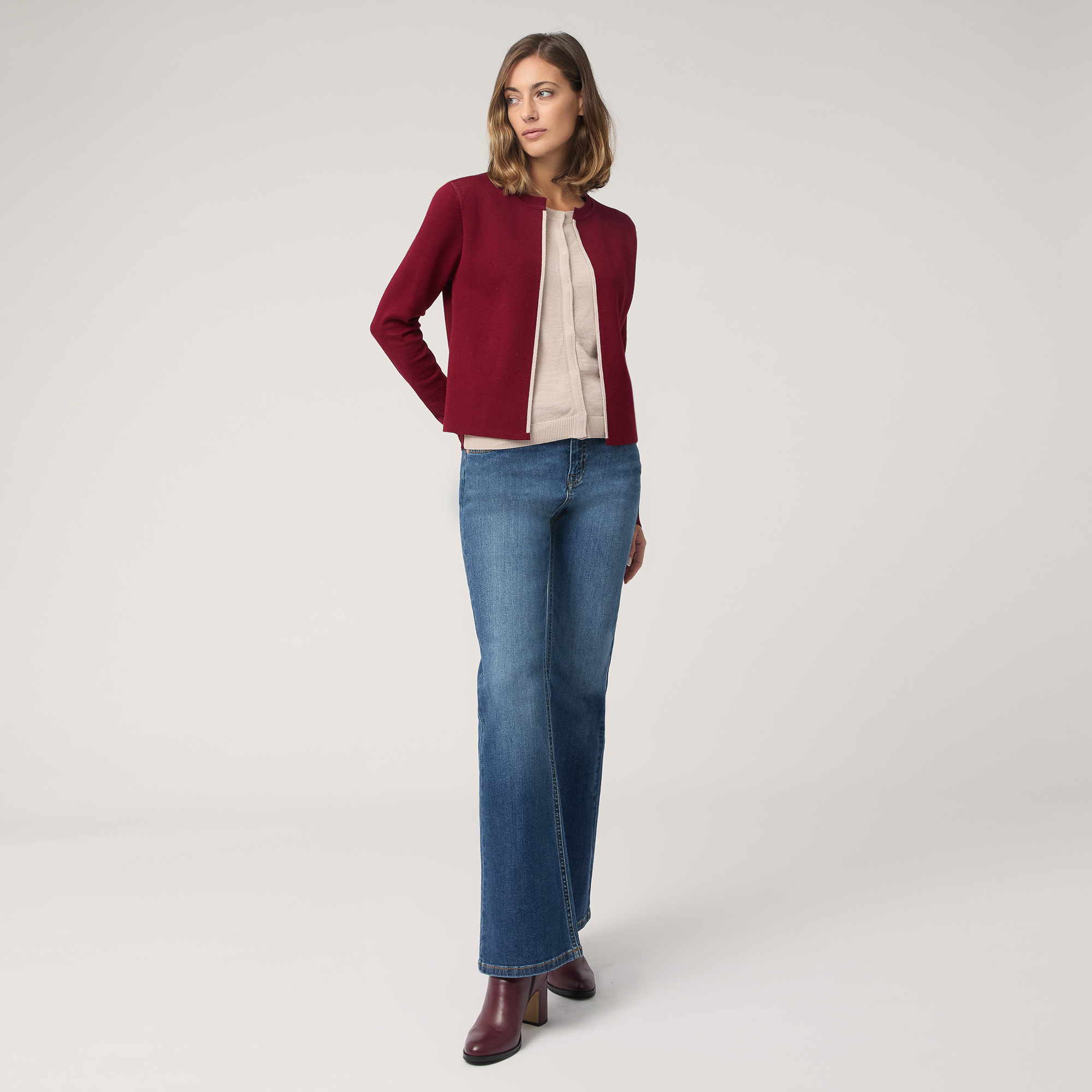 Two-Tone Cardigan with Panel, Red , large image number 3