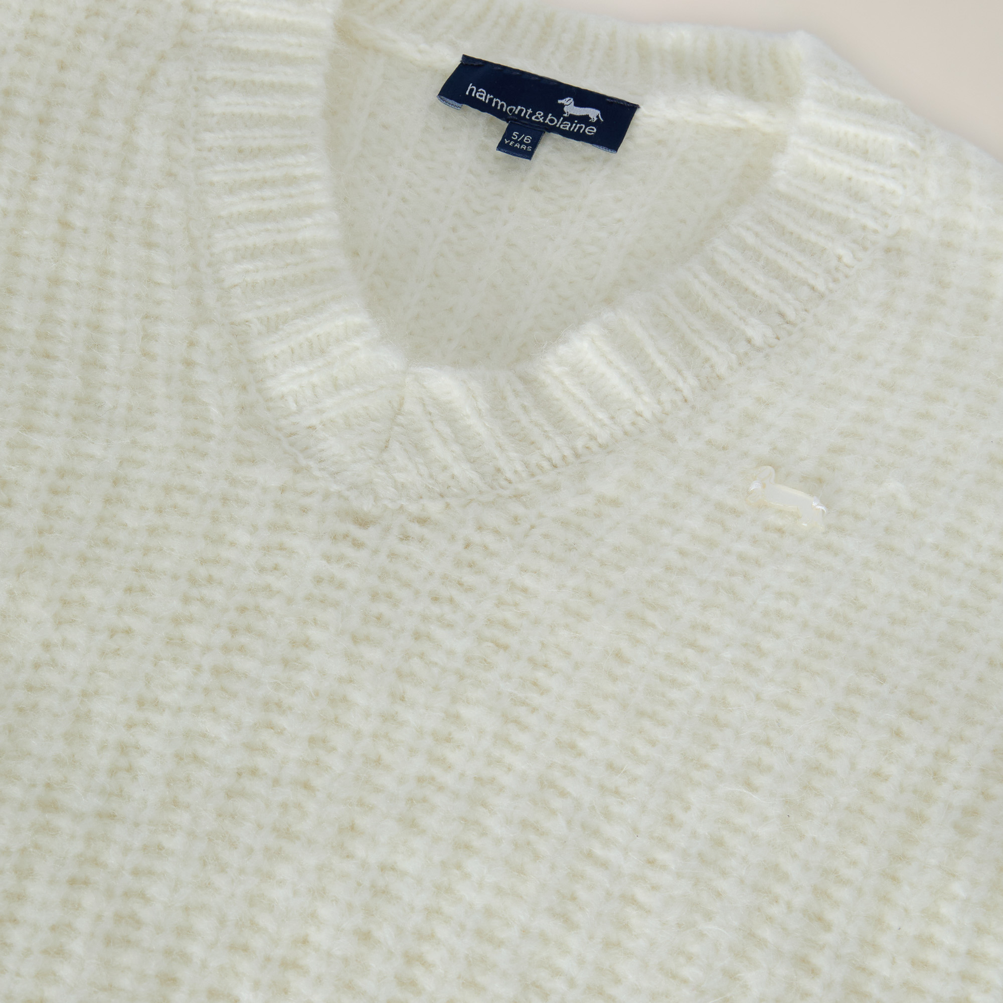 V-Neck Pullover With Embroidered Logo, Cream, large image number 2