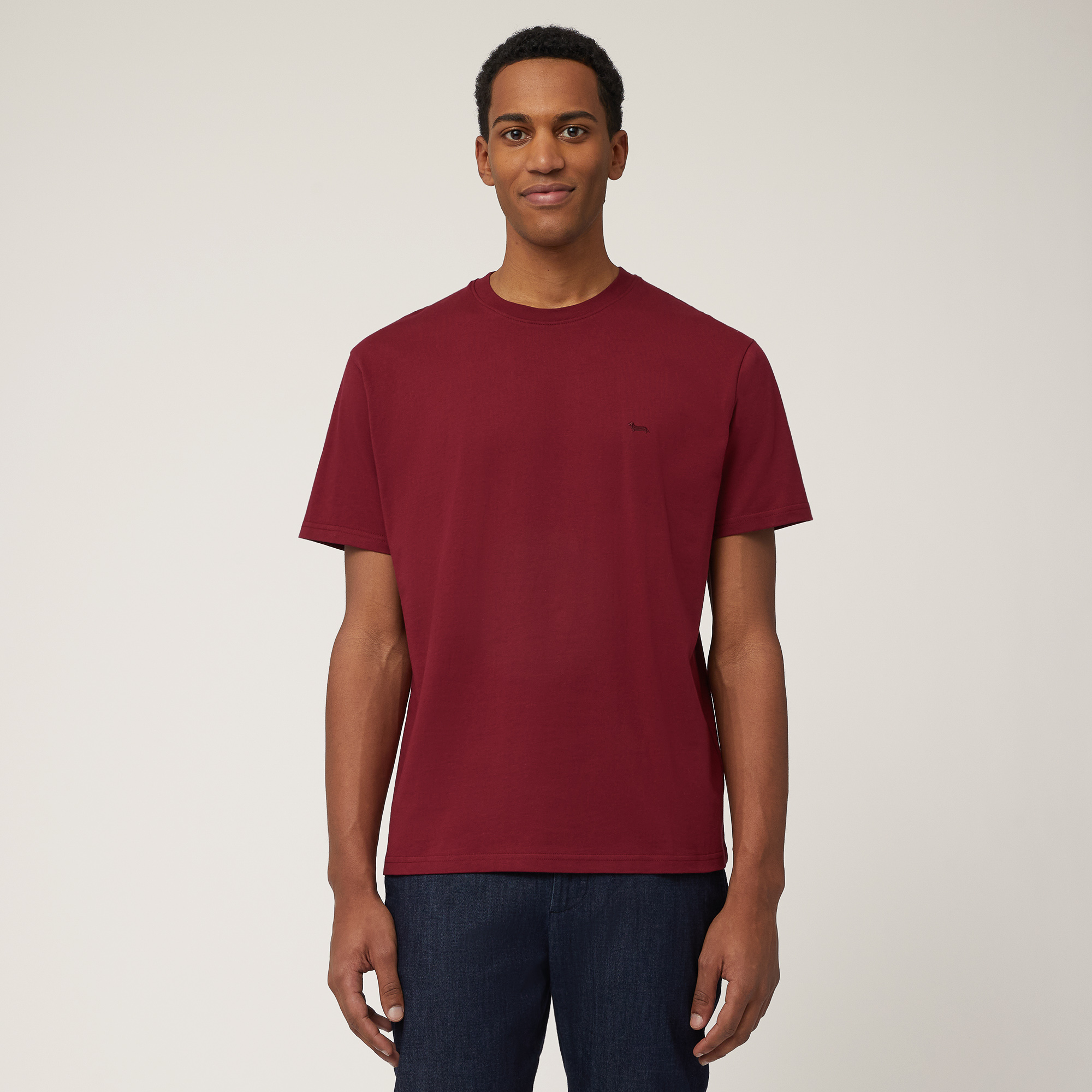 T-Shirt Relaxed Fit In Cotone, Bordeaux, large