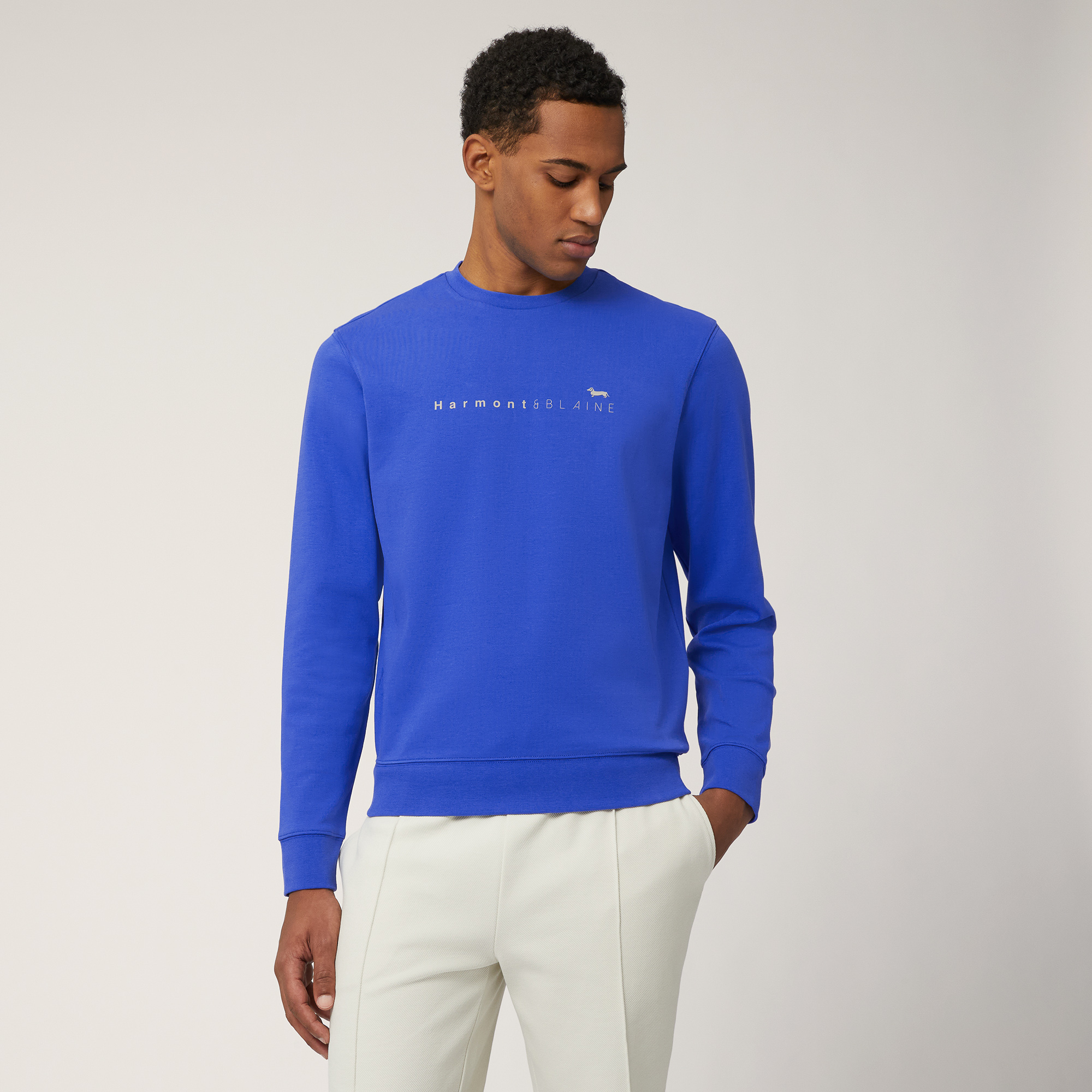 Sweatshirt with Lettering and Dachshund, Light Blue, large image number 0