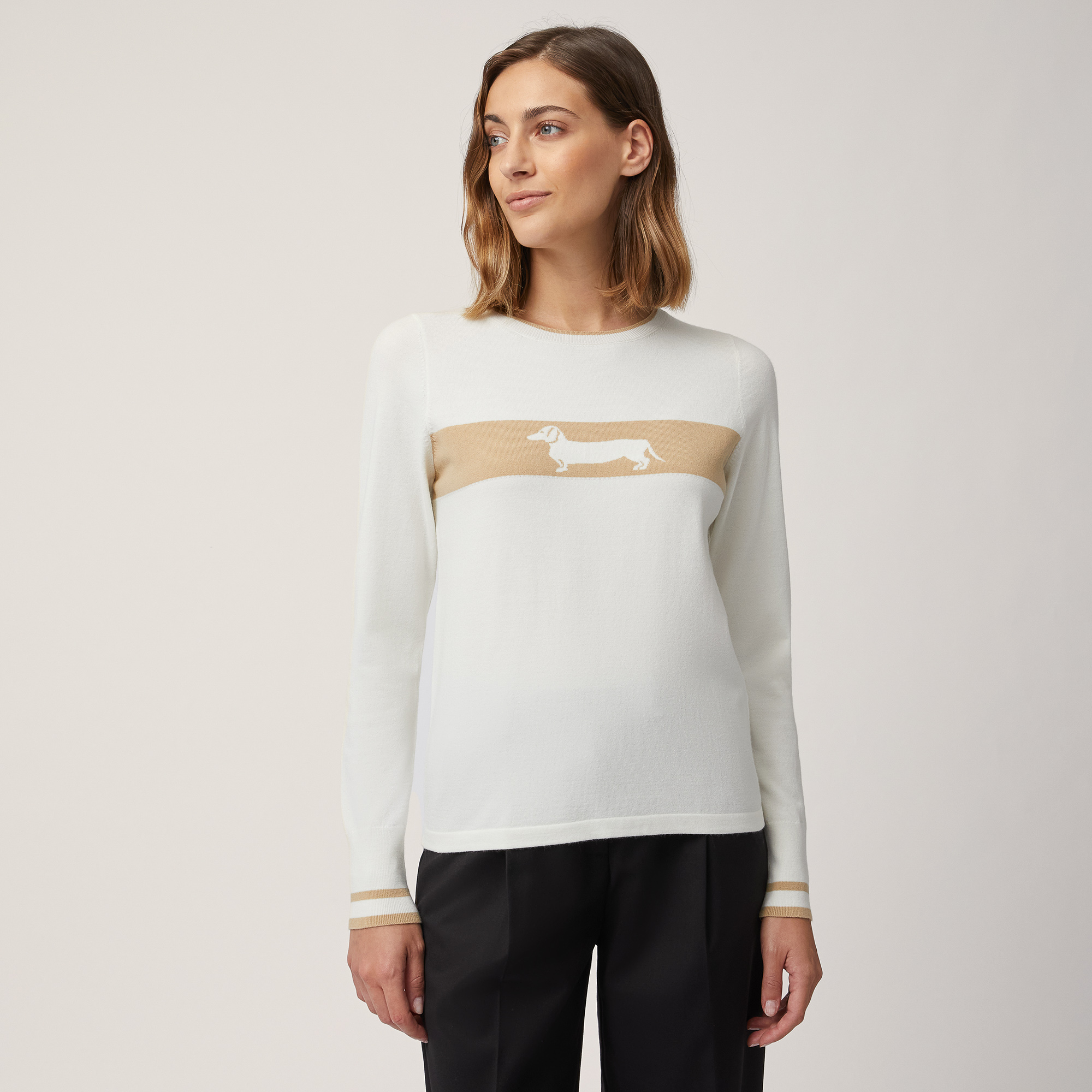 Sweater with Dachshund and Band, White, large image number 0