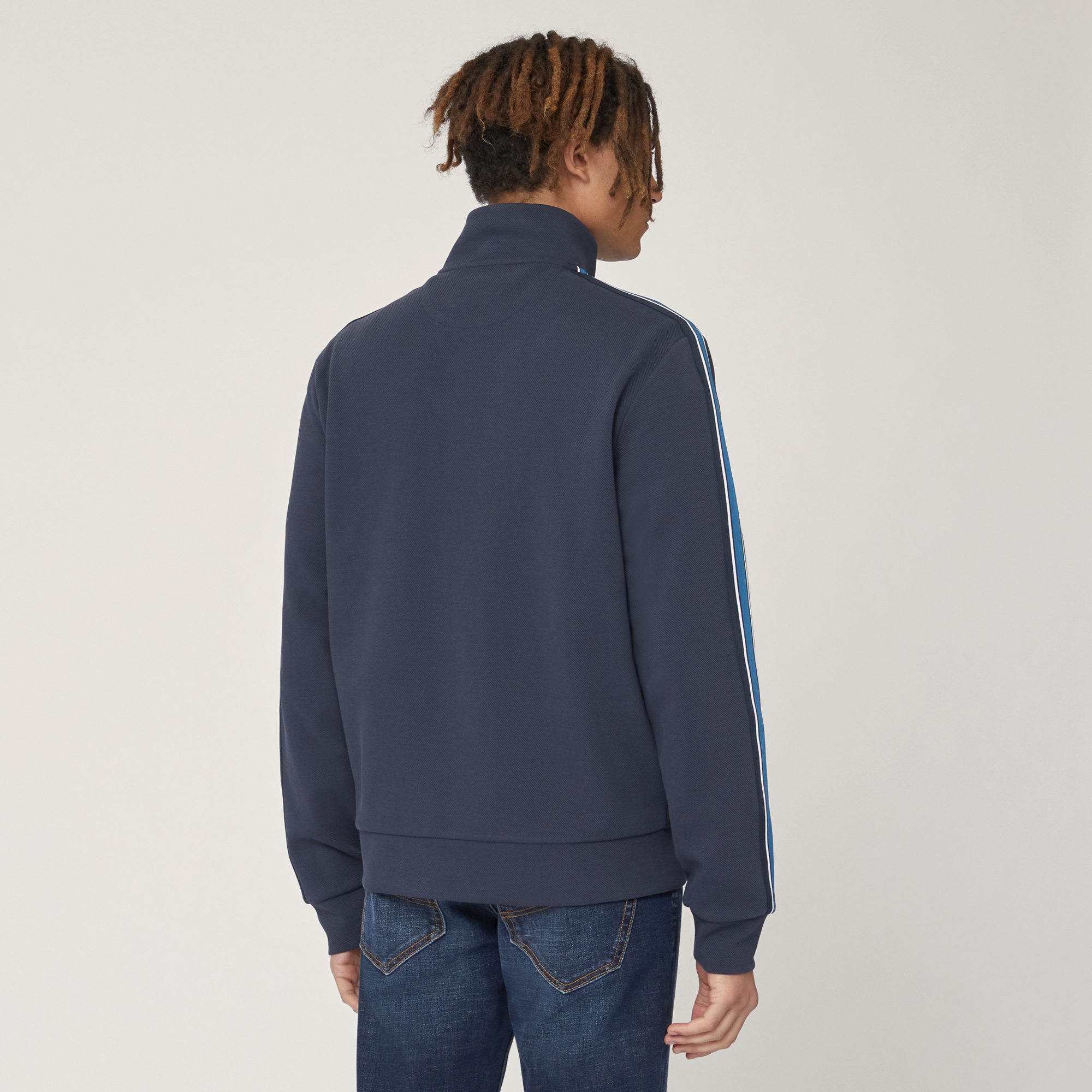 Full-Zipper Sweatshirt with Ribbon, Blu, large image number 1