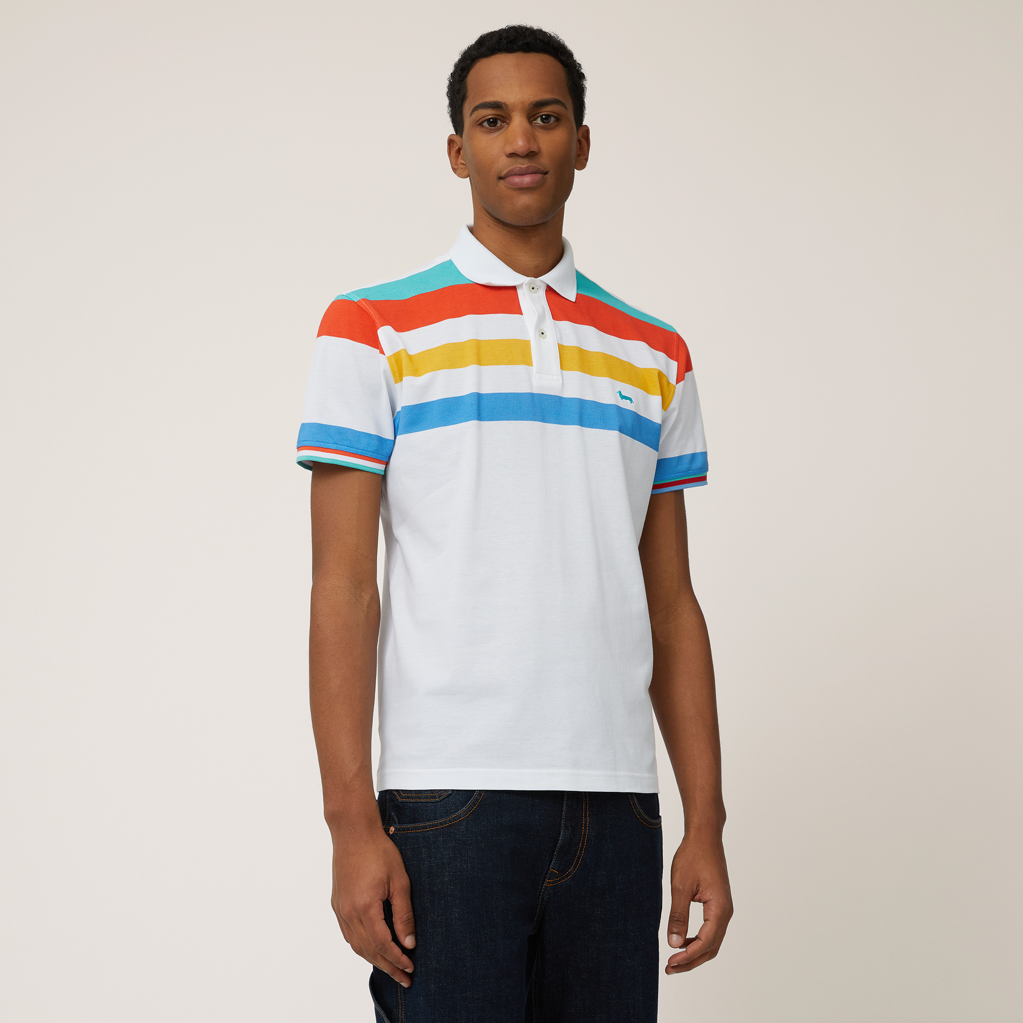 Striped Print Cotton Polo, Turquoise, large image number 0