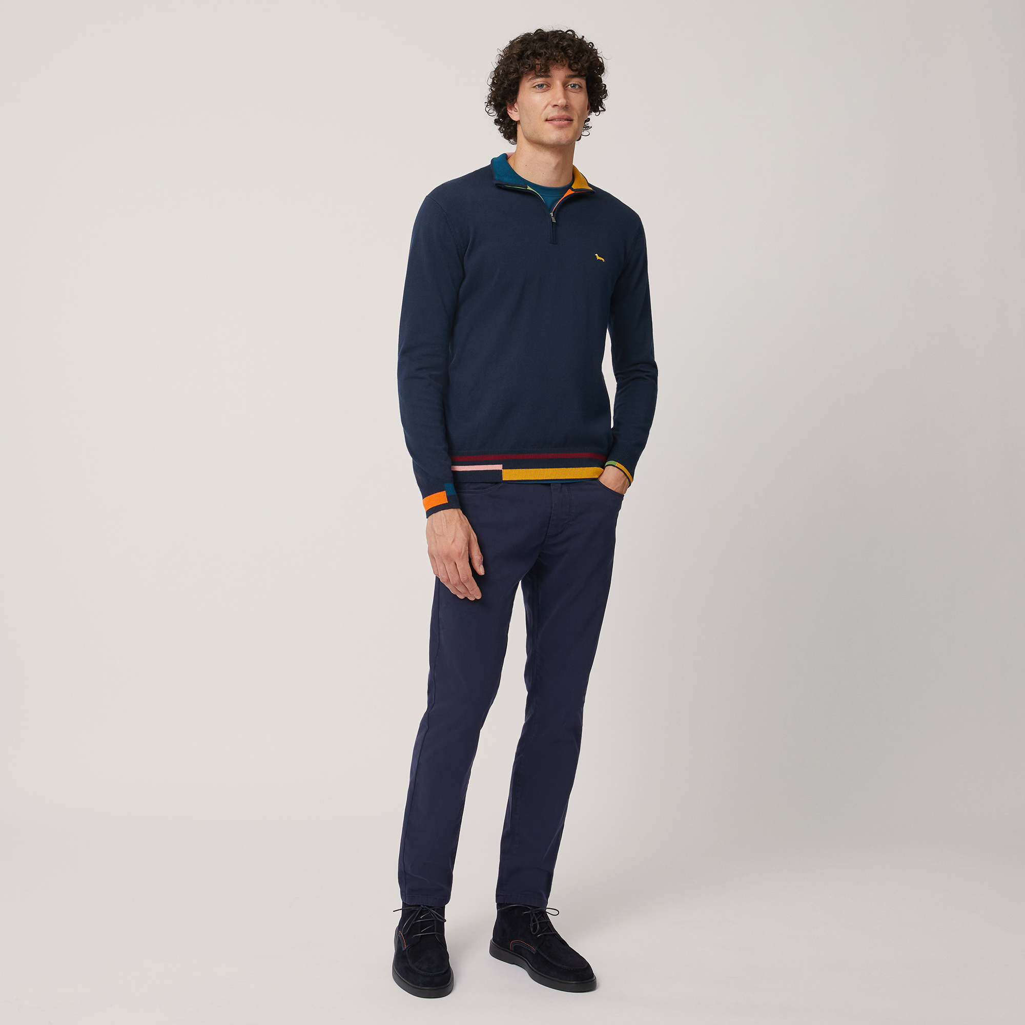 Pullover with Half-Zipper Collar, Blu, large image number 3