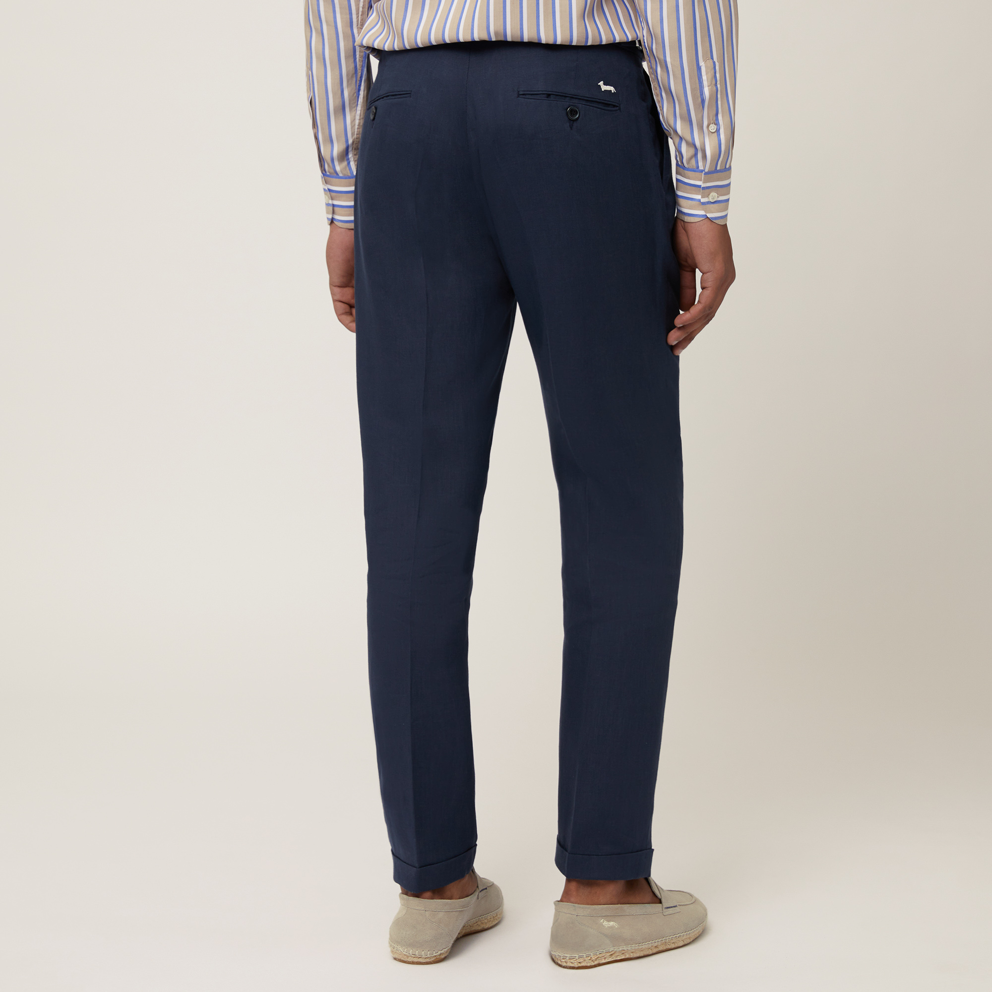 Pantaloni Chino In Lino, Blu Navy, large image number 1