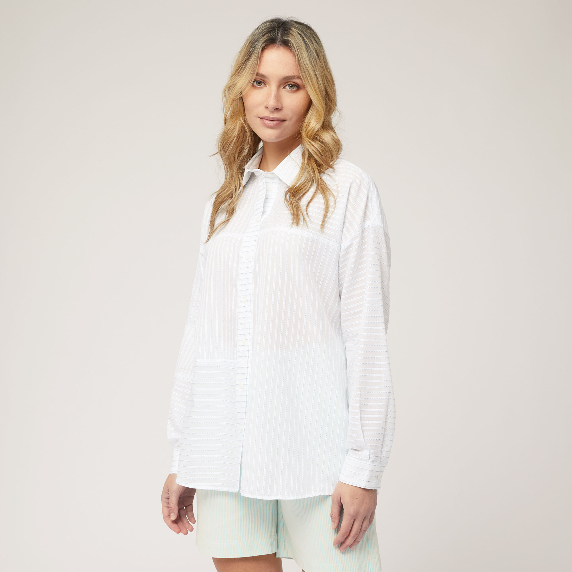 Soft Shirt with Stitching, White, large image number 0