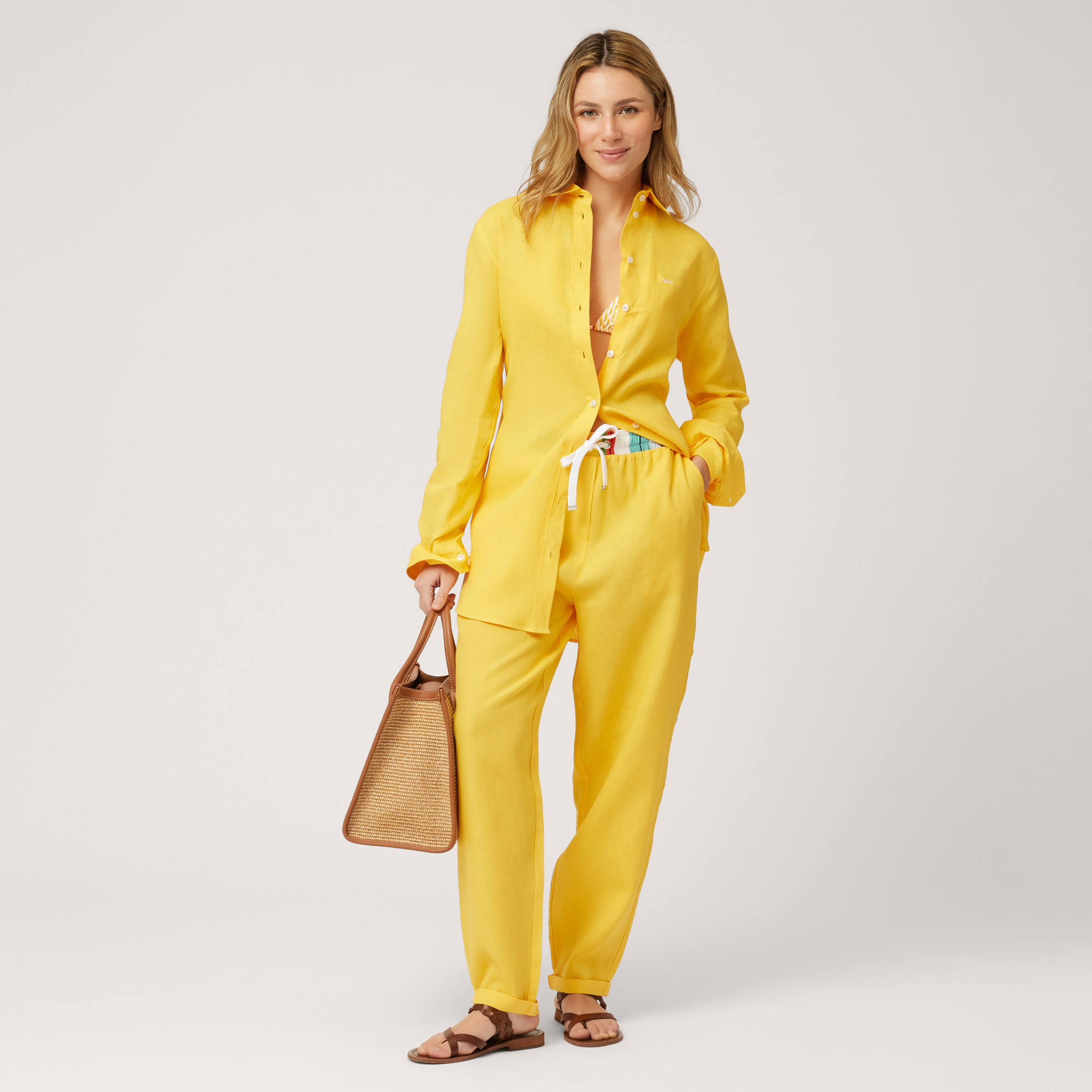 Linen Long Shirt, Canary Yellow, large image number 3