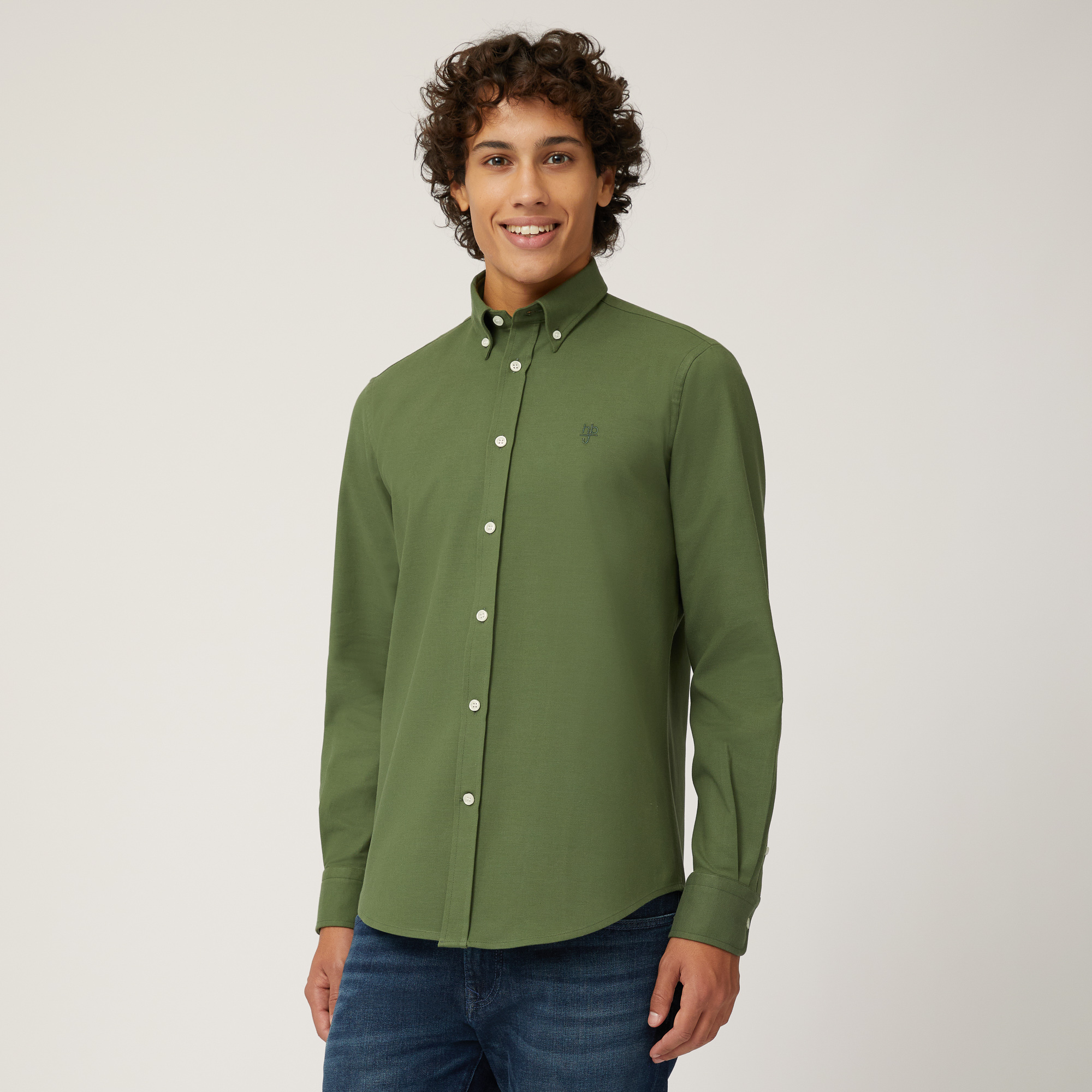 Camicia Collo Con Bottoncini, Verde, large image number 0