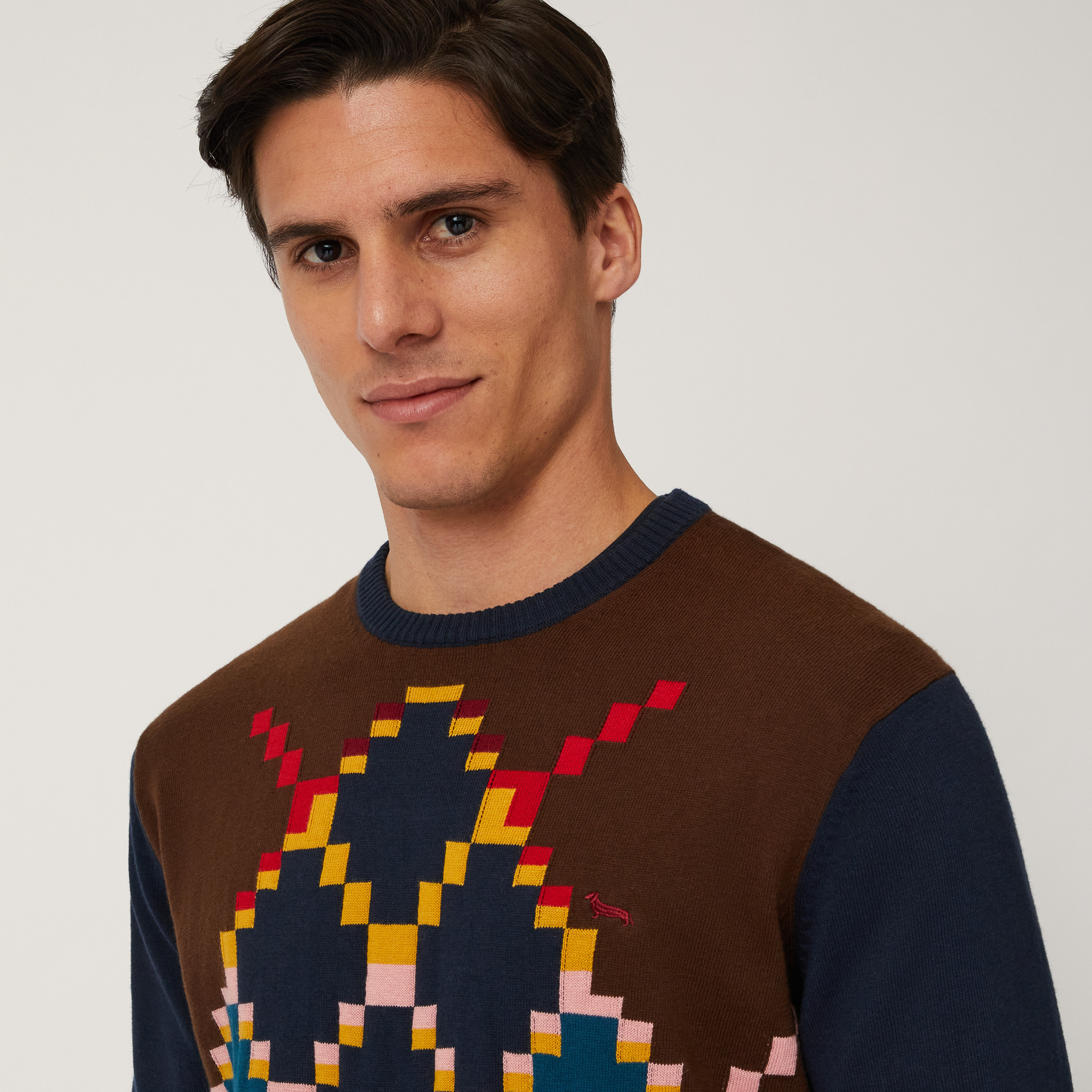 Pullover with Multicolor Diamonds, Brown, large image number 2