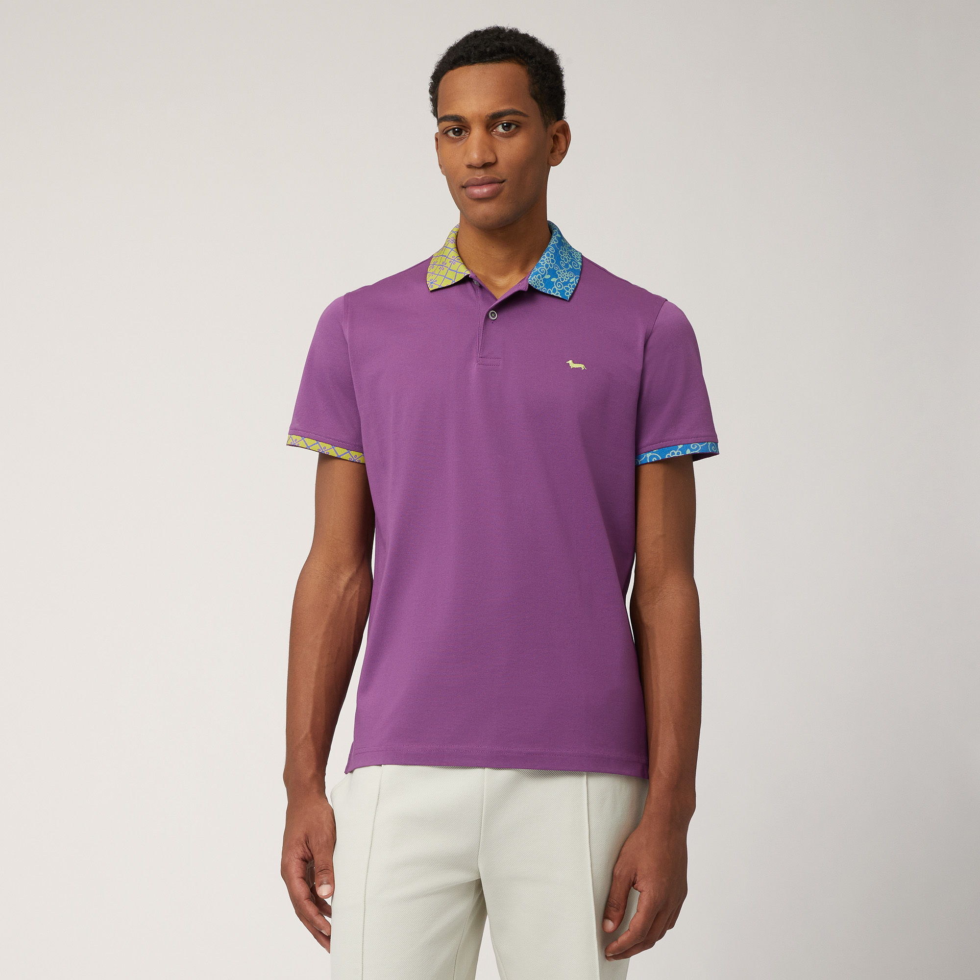 Cotton Polo with Double Print, Violet, large