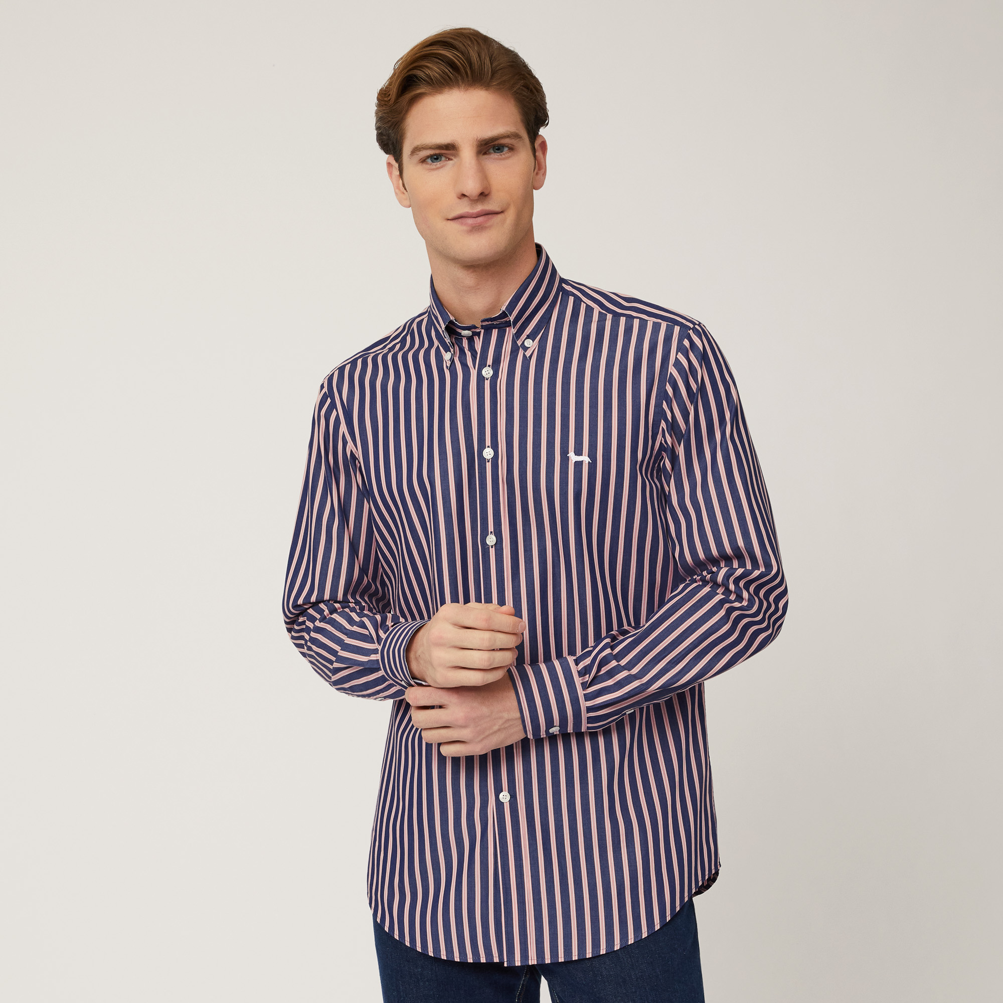 Pure Cotton Striped Shirt, Blue, large