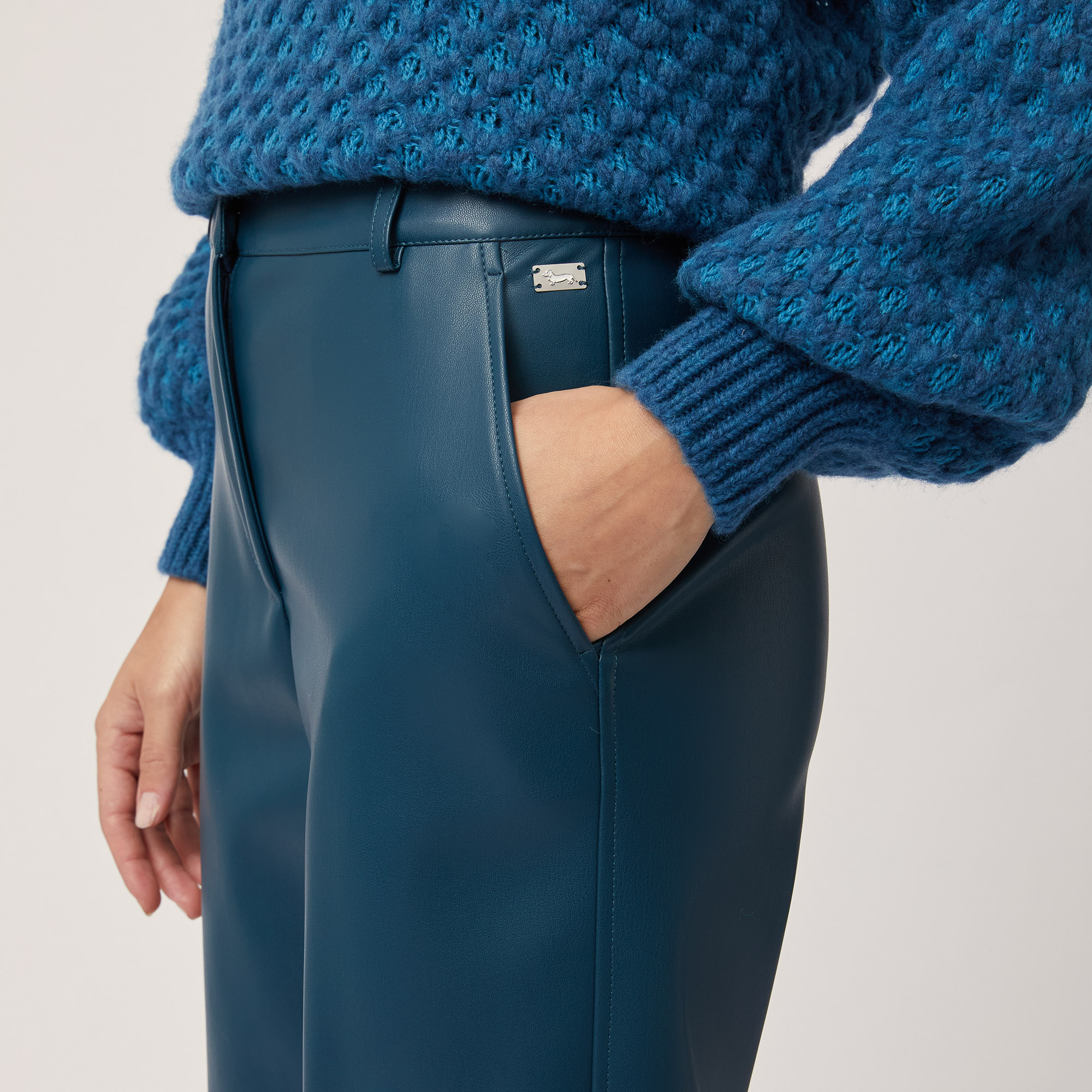 Faux Leather Cropped Pants, Blue , large image number 2