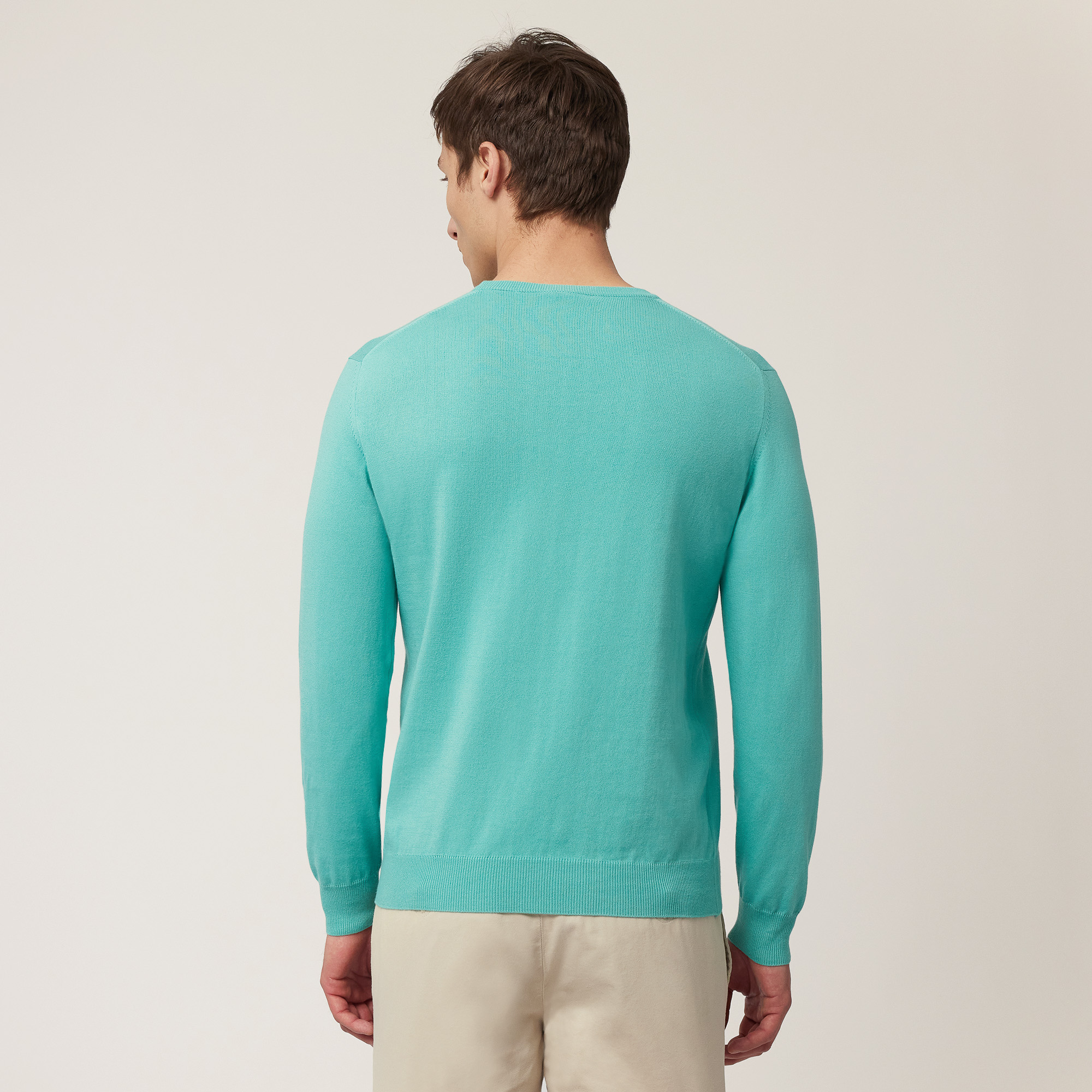 Cotton Crew Neck Pullover, Turquoise, large image number 1