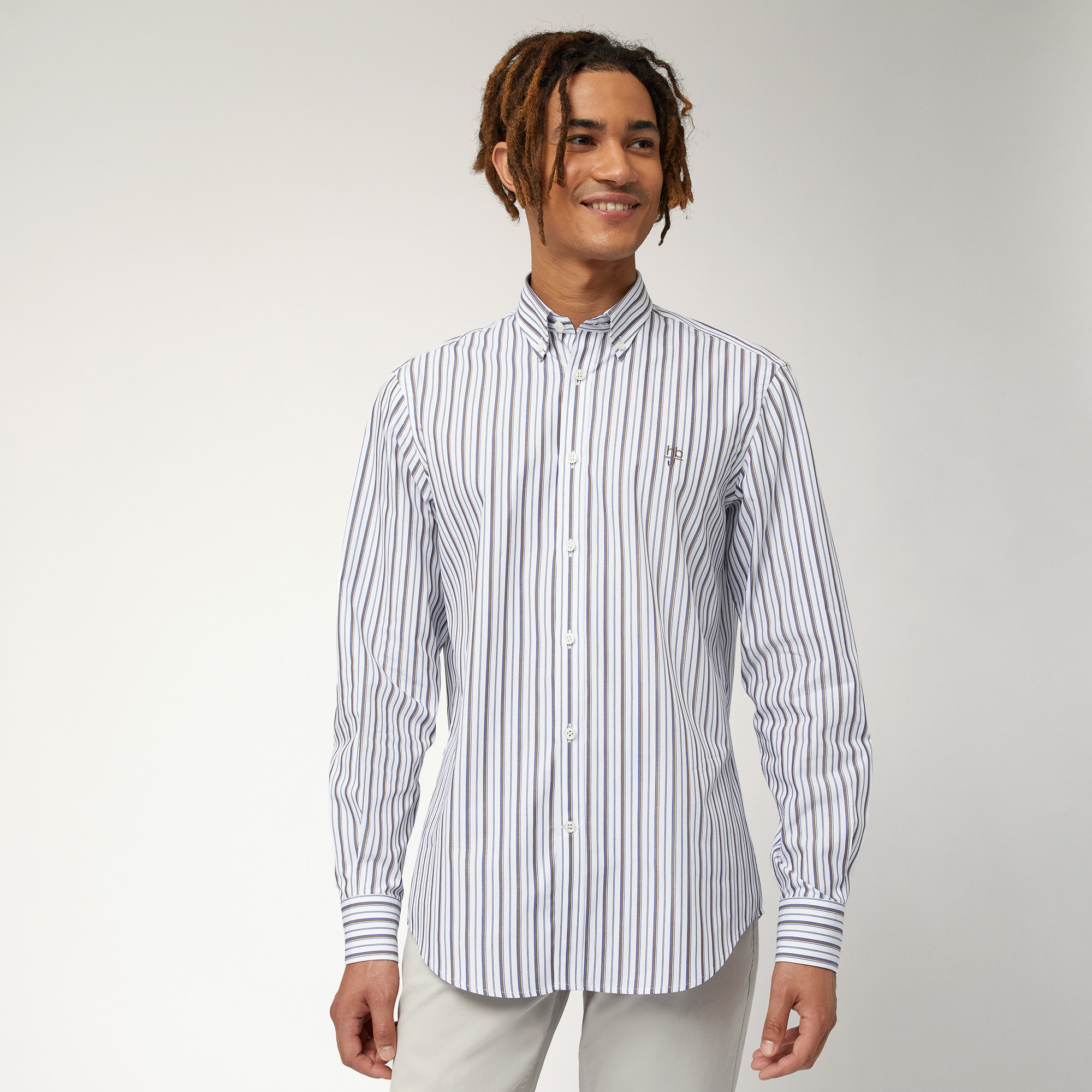 Vertical-Striped Shirt, Beige, large image number 0