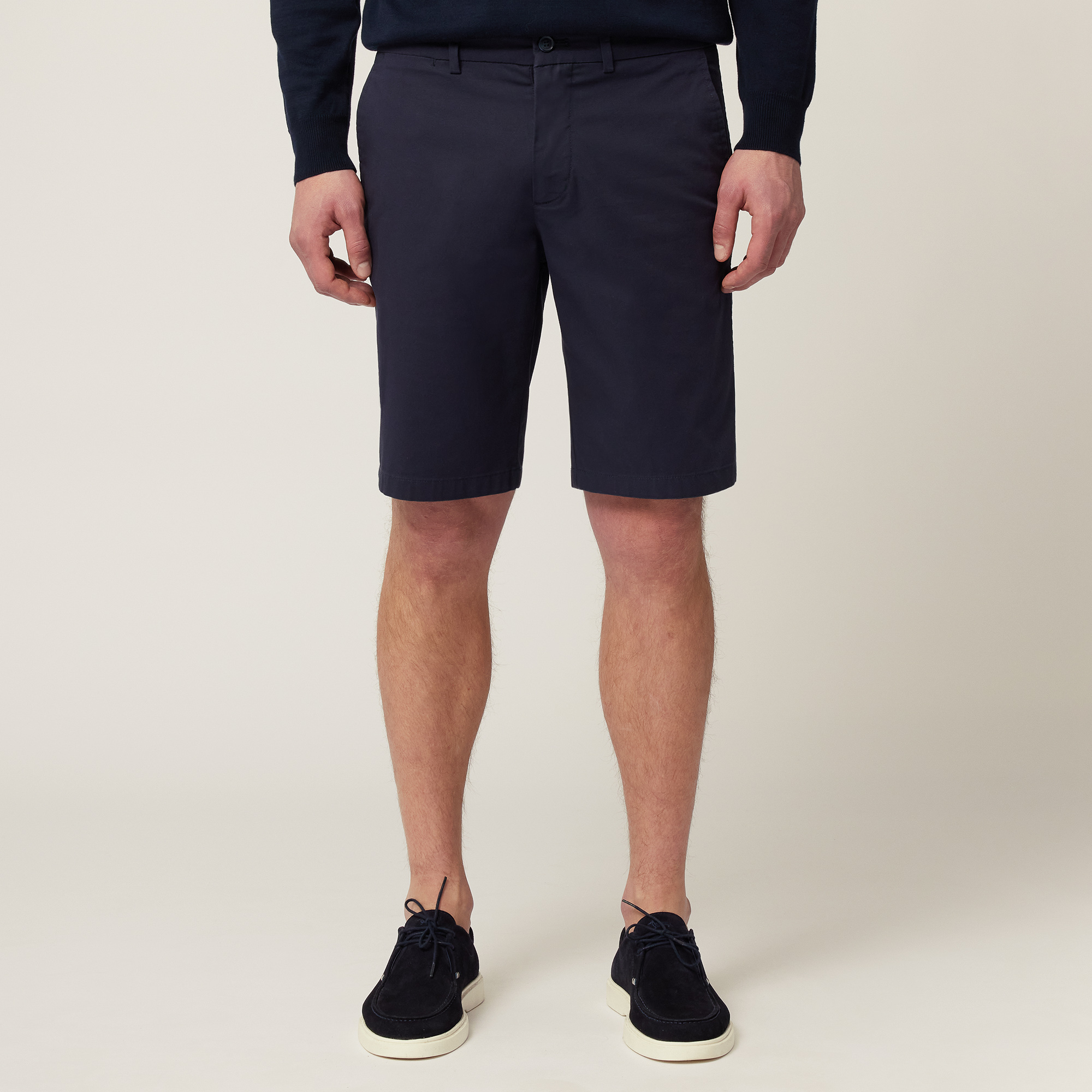 Stretch Cotton Bermuda Shorts, Navy Blue, large image number 0