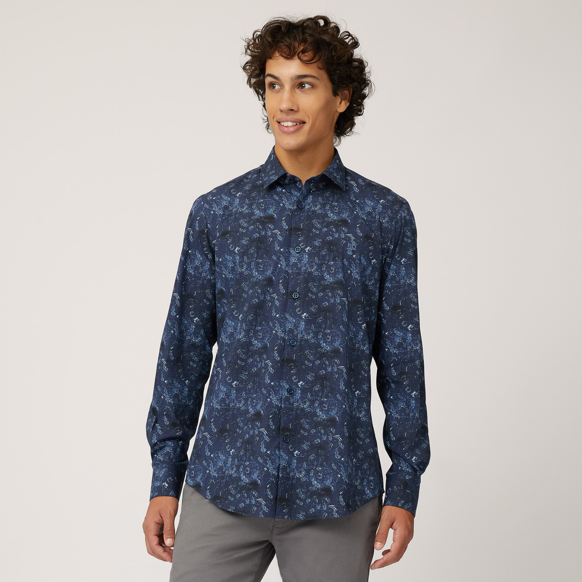 Camicia Floreale In Cotone, Blu, large image number 0