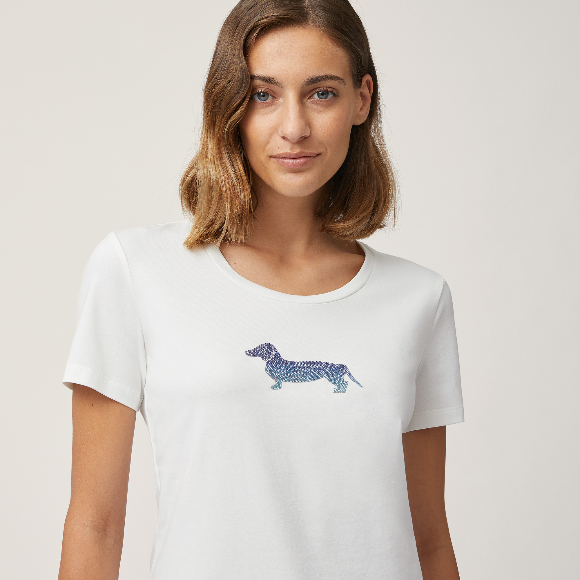 T-Shirt with Dachshund Logo, White, large image number 2