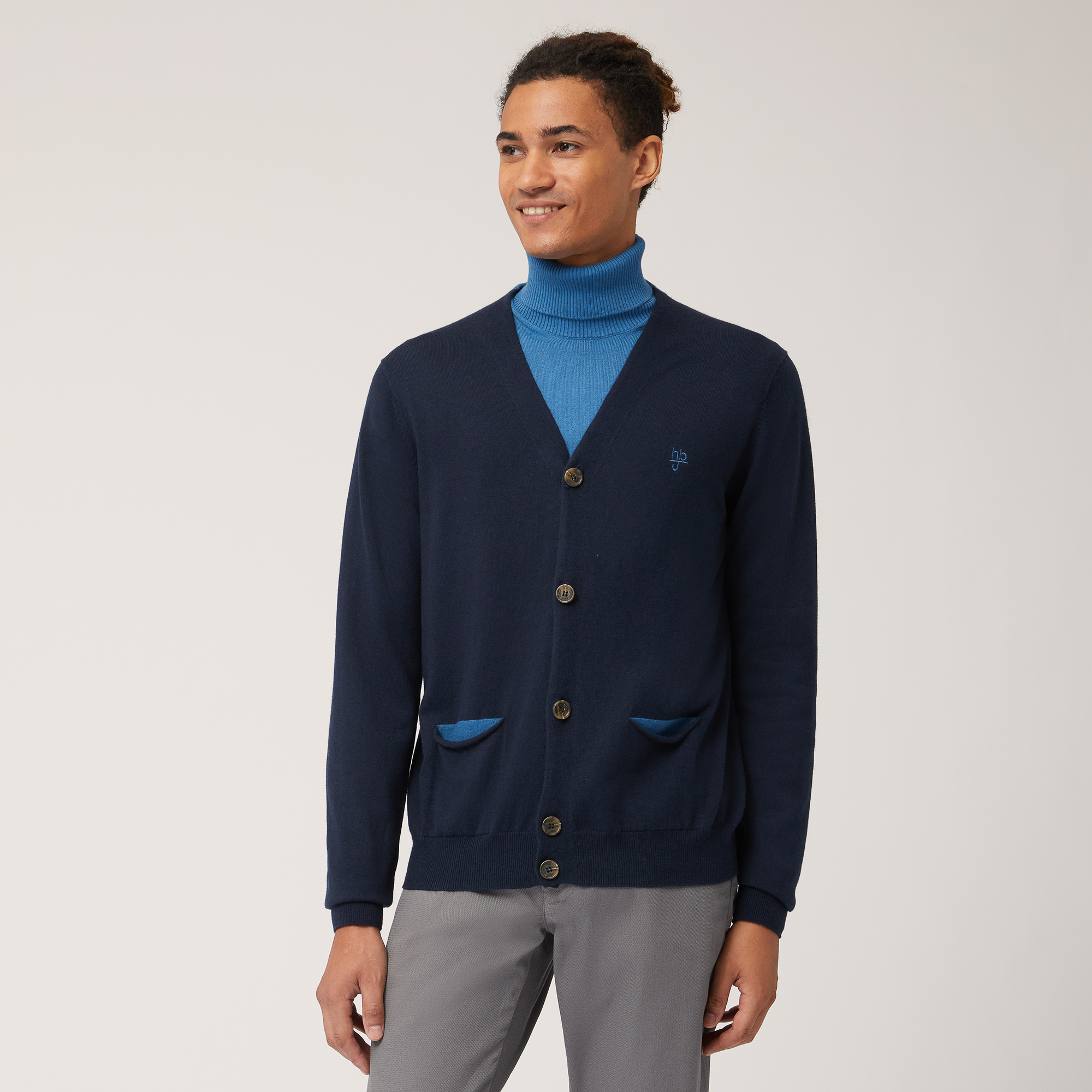 Maglia Morbida Stile Cardigan, Blu, large