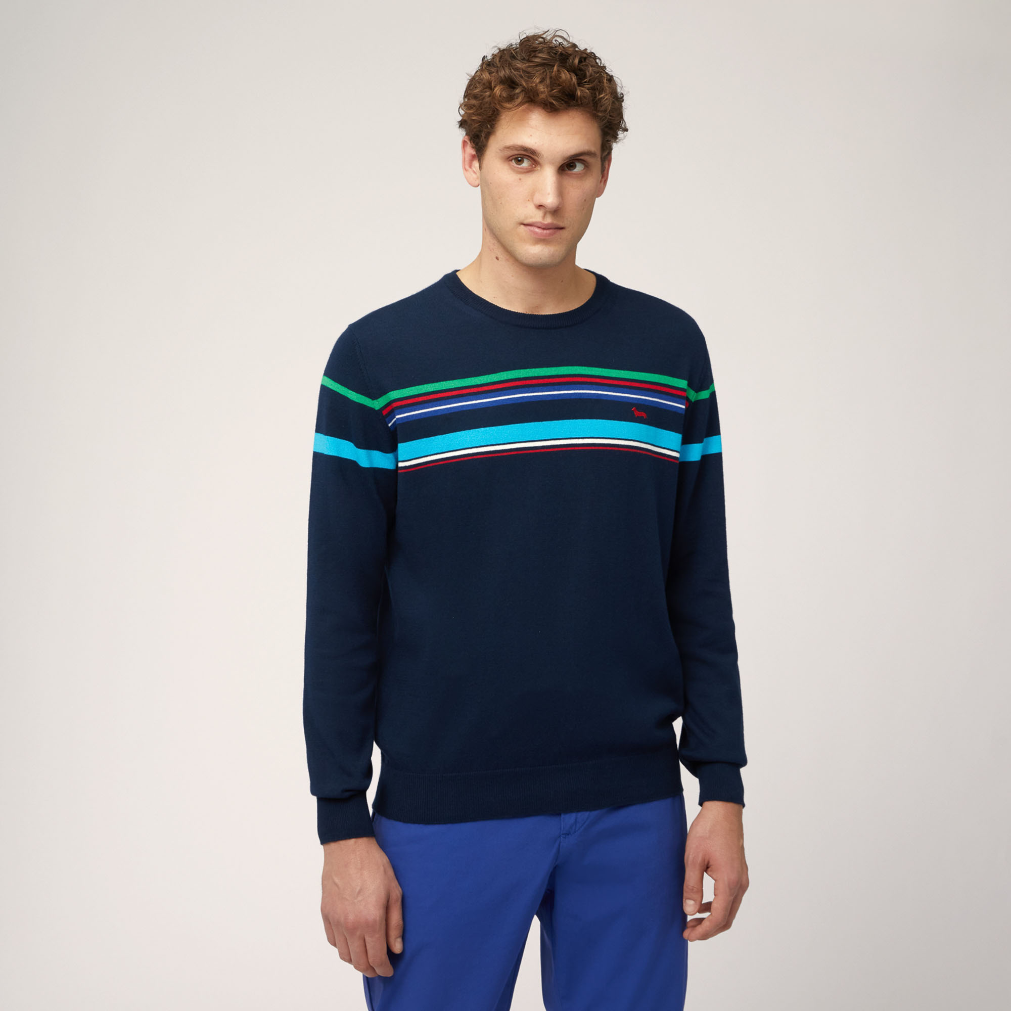 Organic Cotton Crew Neck Pullover with Color Block Stripes