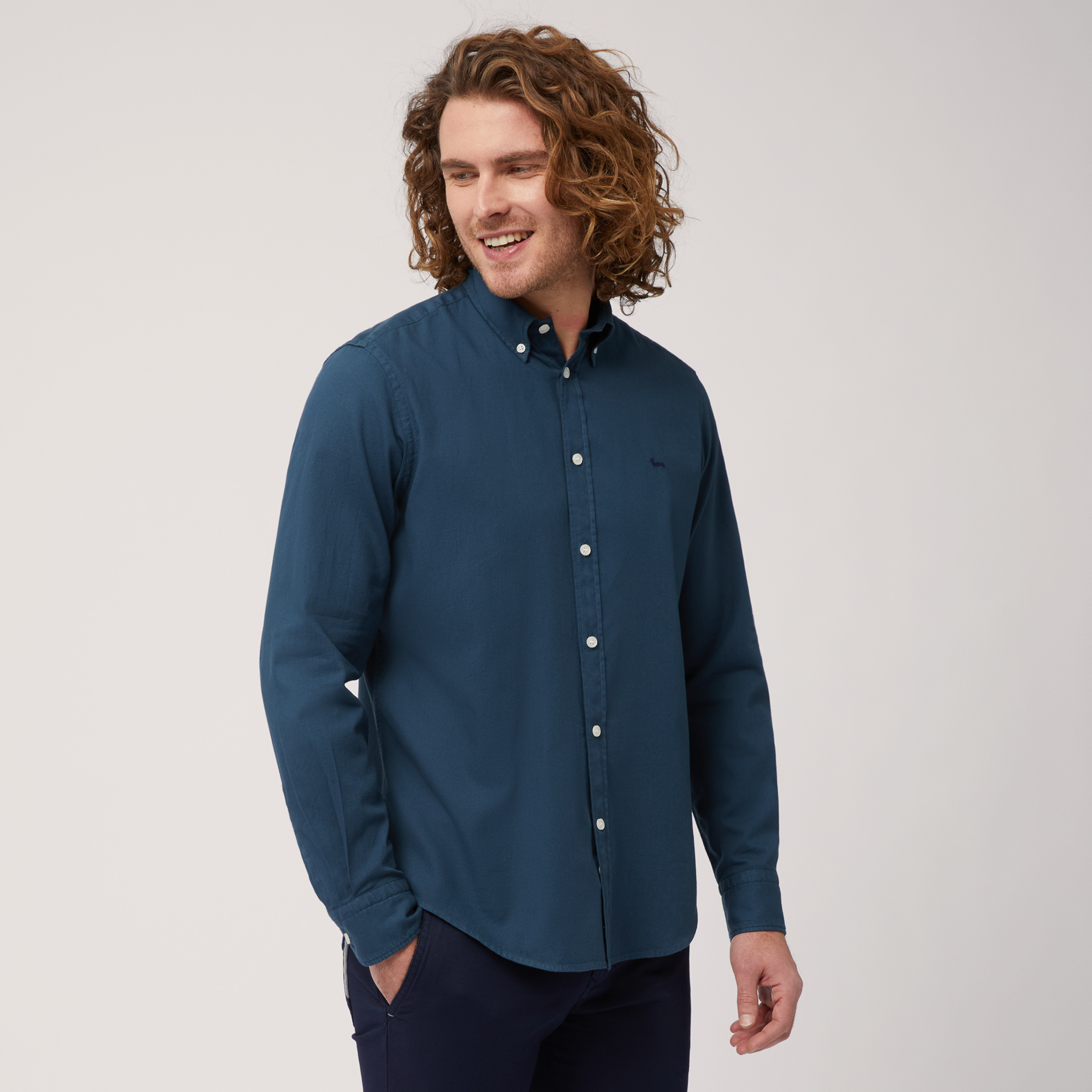 Cotton Shirt with Contrasting Inner Detail, Blue, large