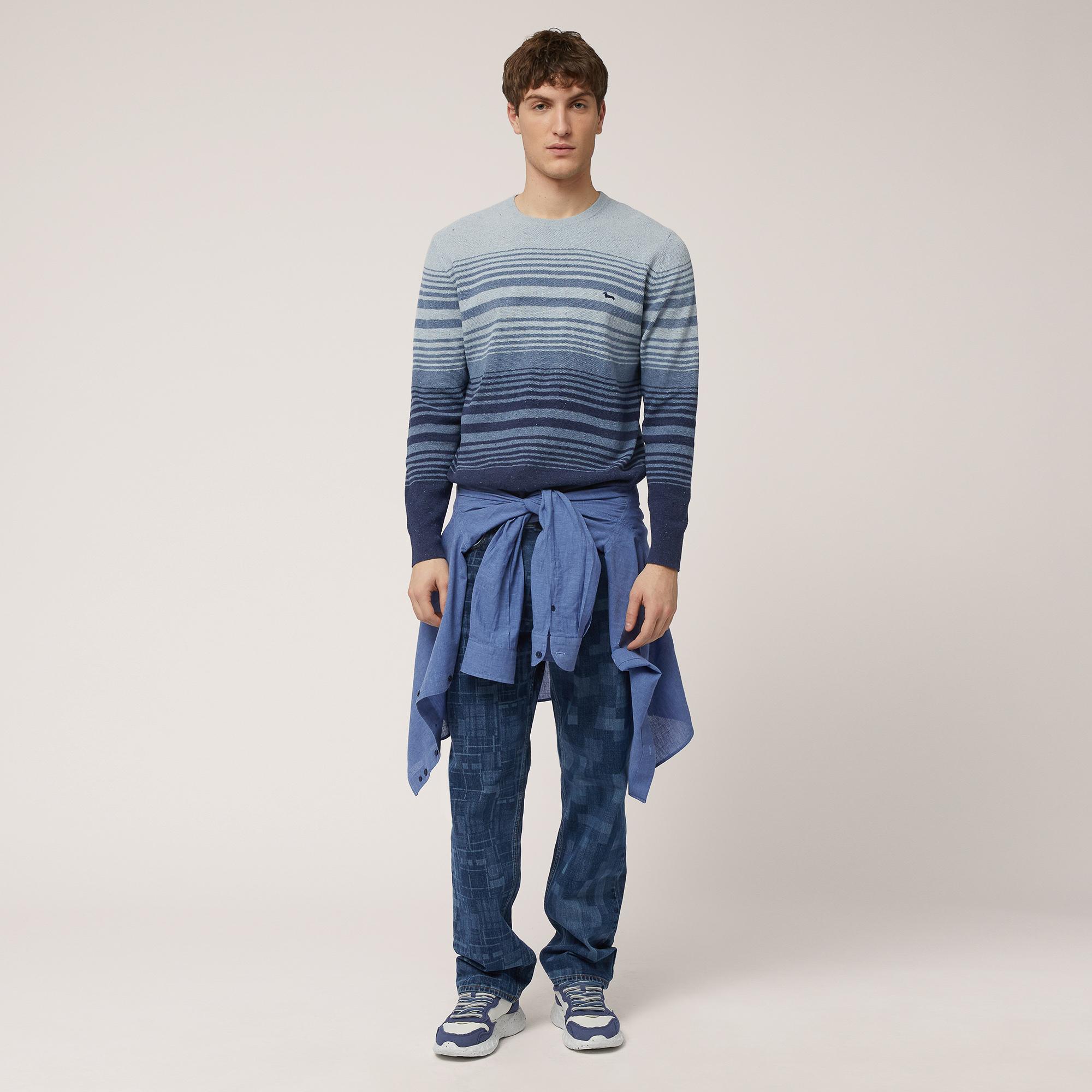 Pullover In Denim Riciclato, Blu Marine, large image number 3