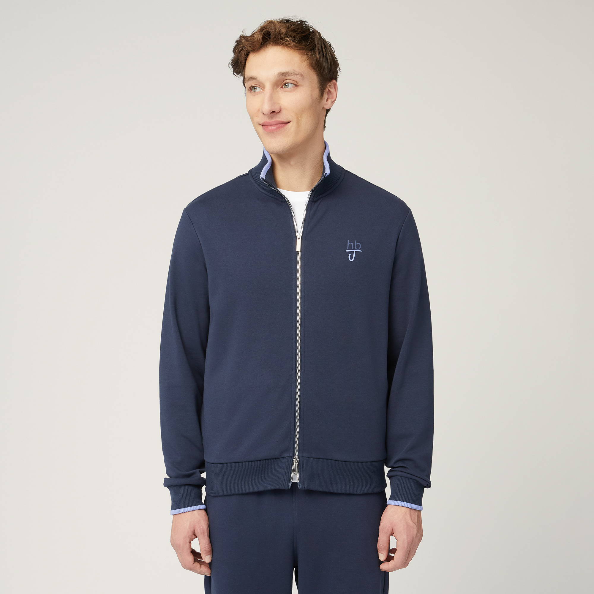 Felpa Full Zip Con Logo, Blu Scuro, large image number 0