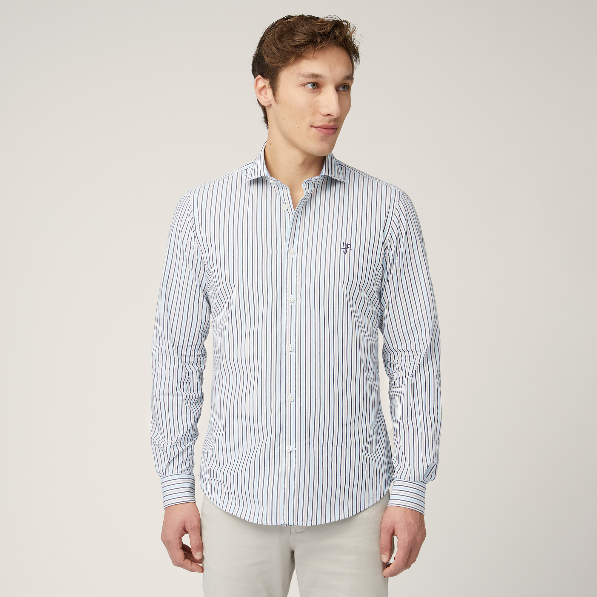 Camicia Rigata In Cotone, Sabbia, large