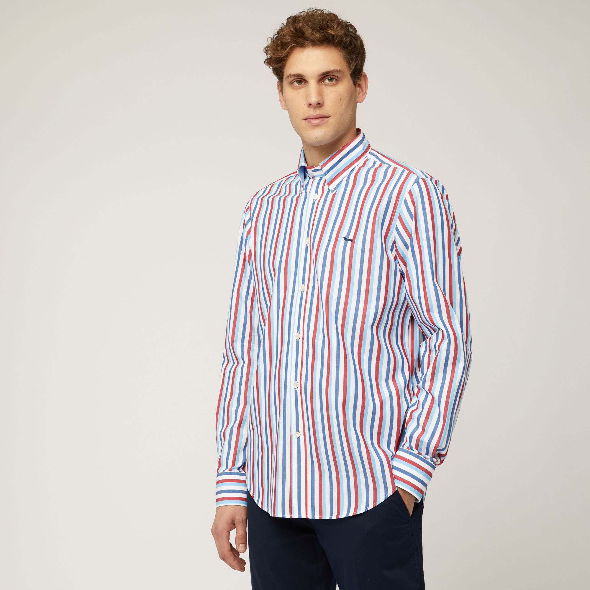 Cotton Shirt with Vertical Stripes, Light Red, large