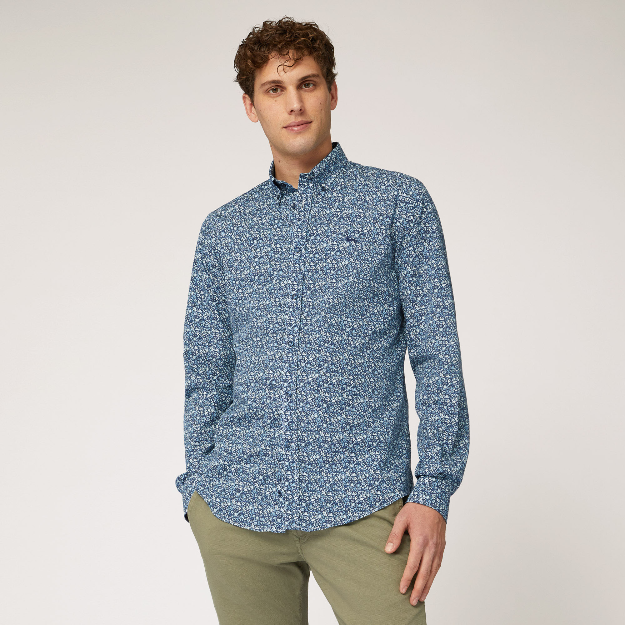 Cotton Poplin Shirt with Floral Print, Hydrangea, large