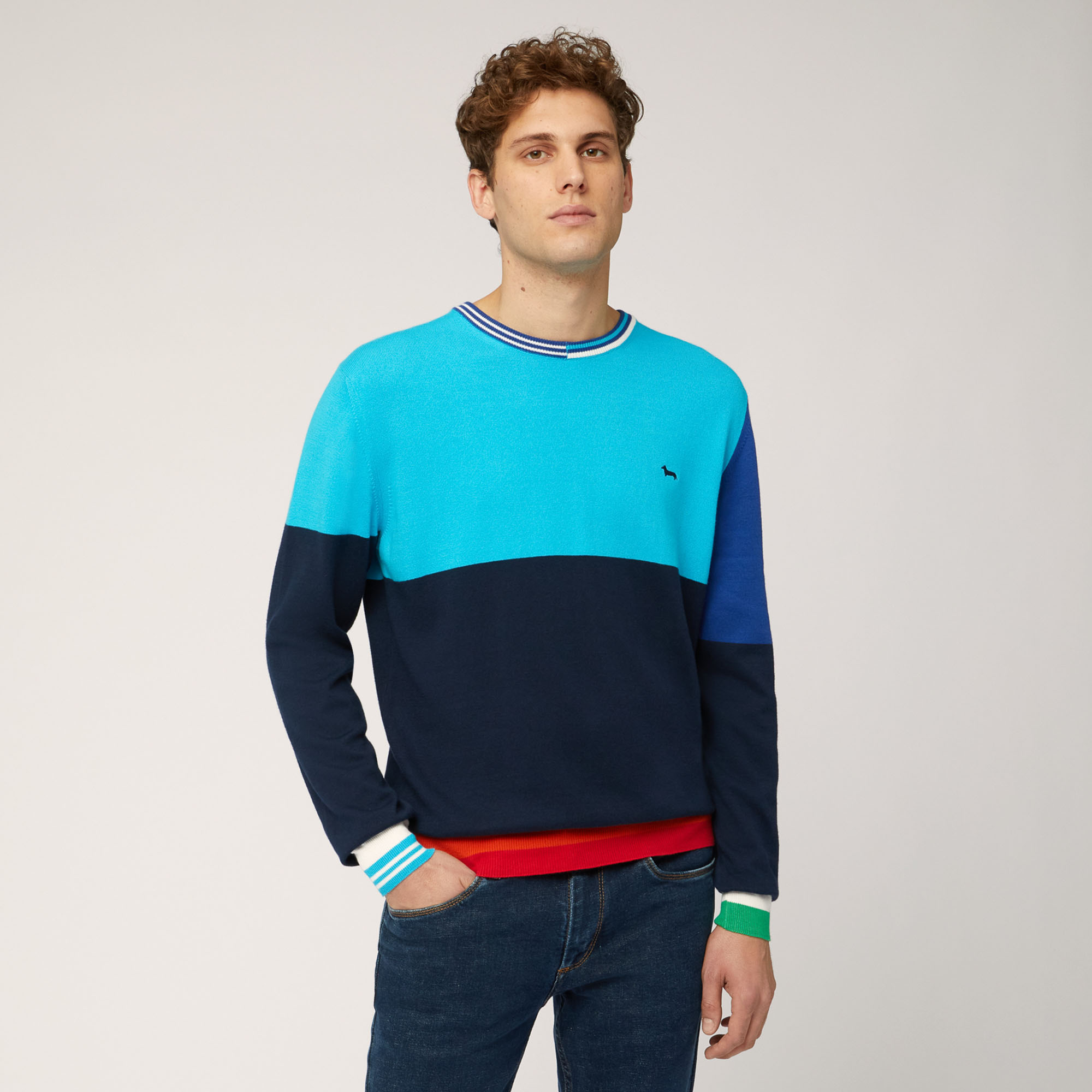 Organic Cotton Crew Neck Pullover with Color Block Design