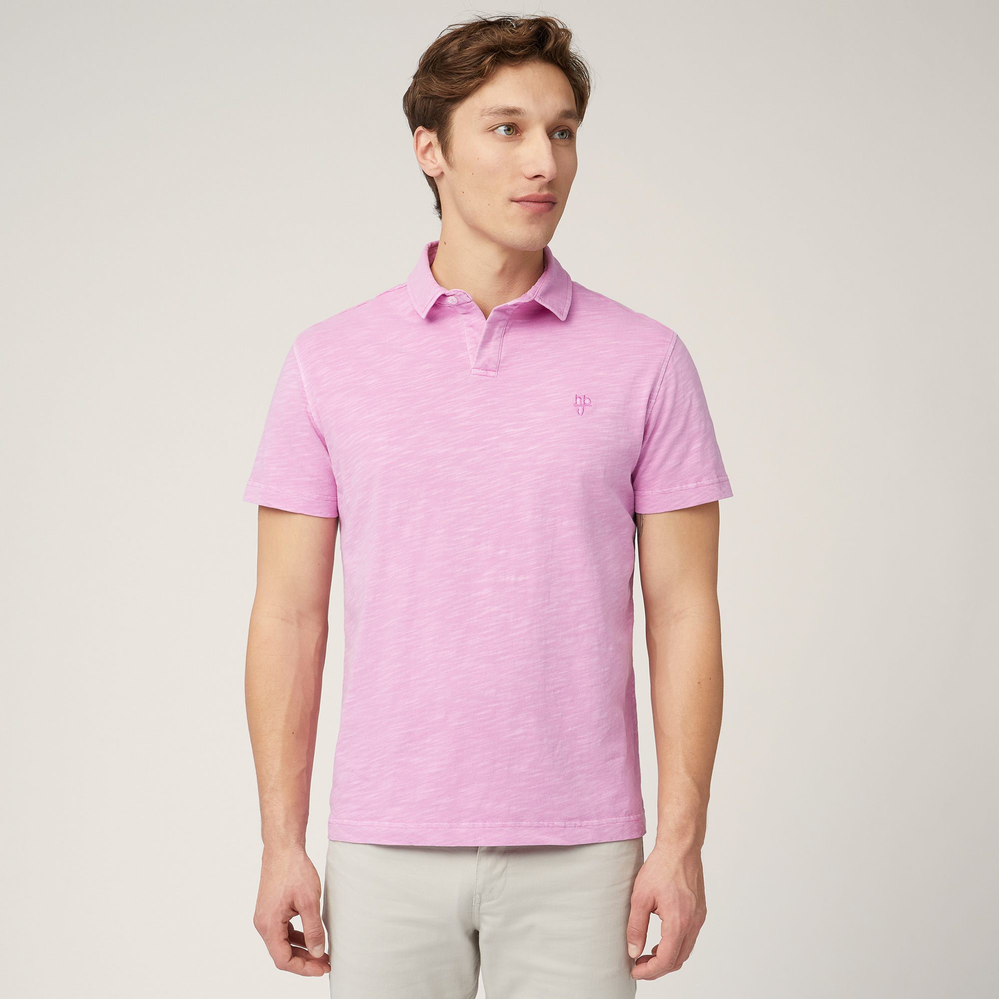 Garment-Dyed Cotton Polo, Pink, large