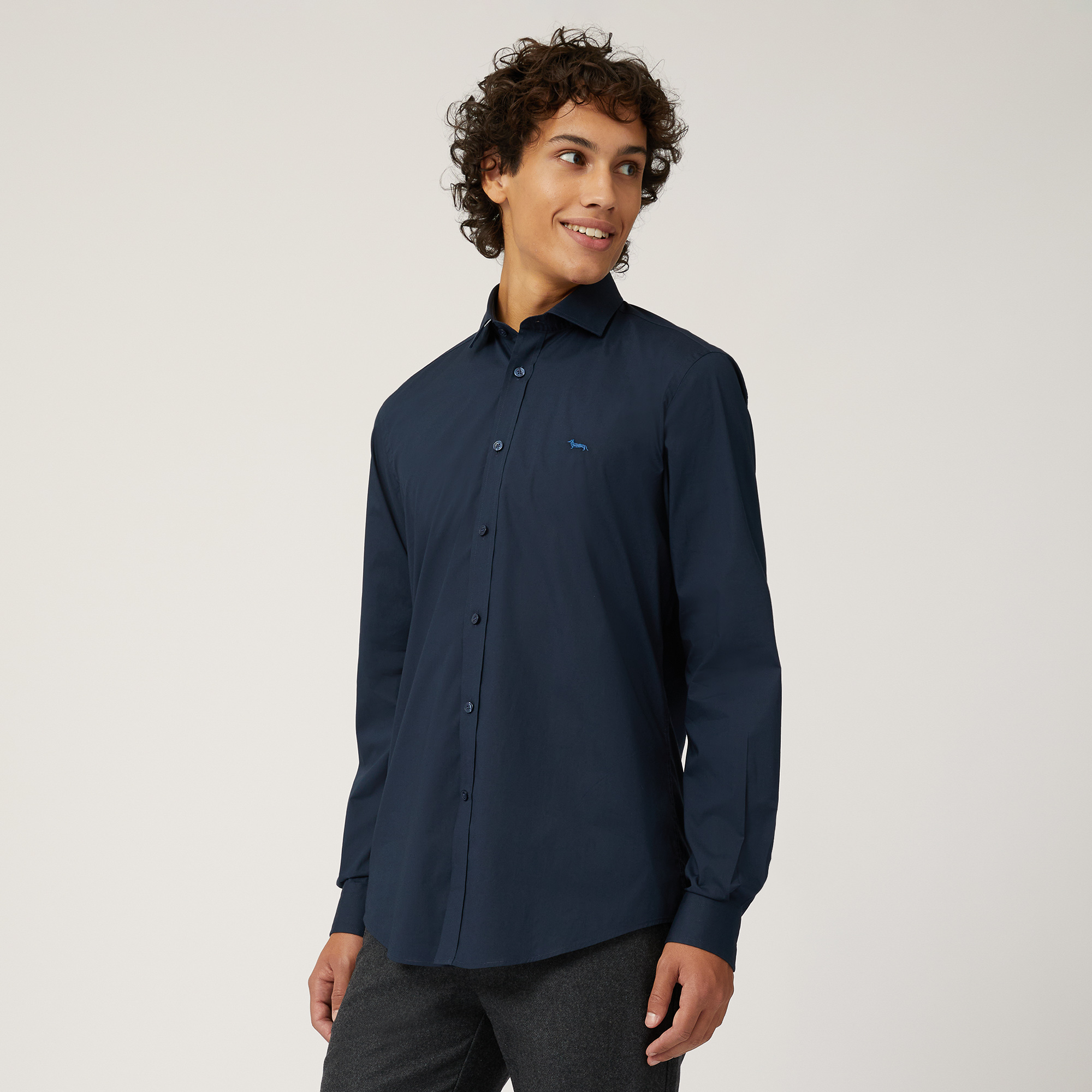 Stretch Cotton Shirt, Blu Navy, large