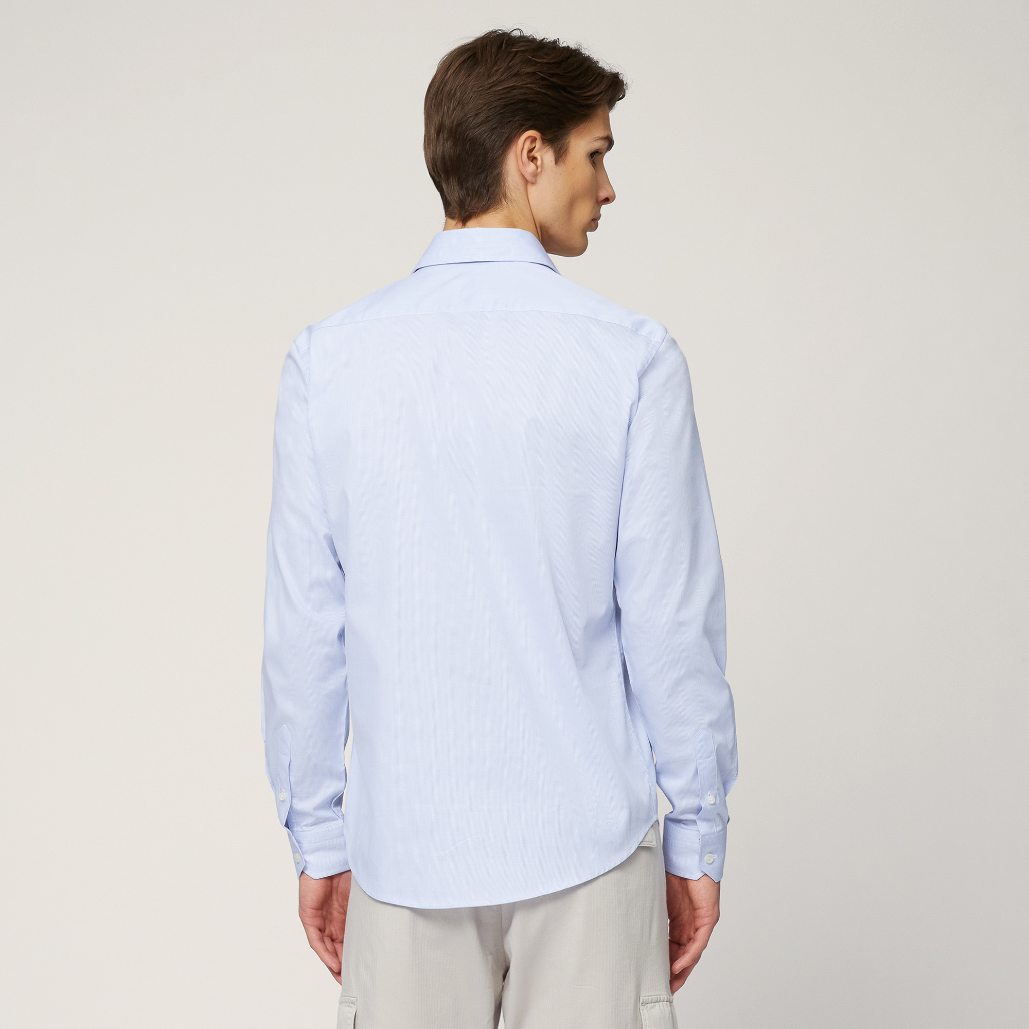 Camicia In Cotone Microrighe, Azzurro Sport, large image number 1