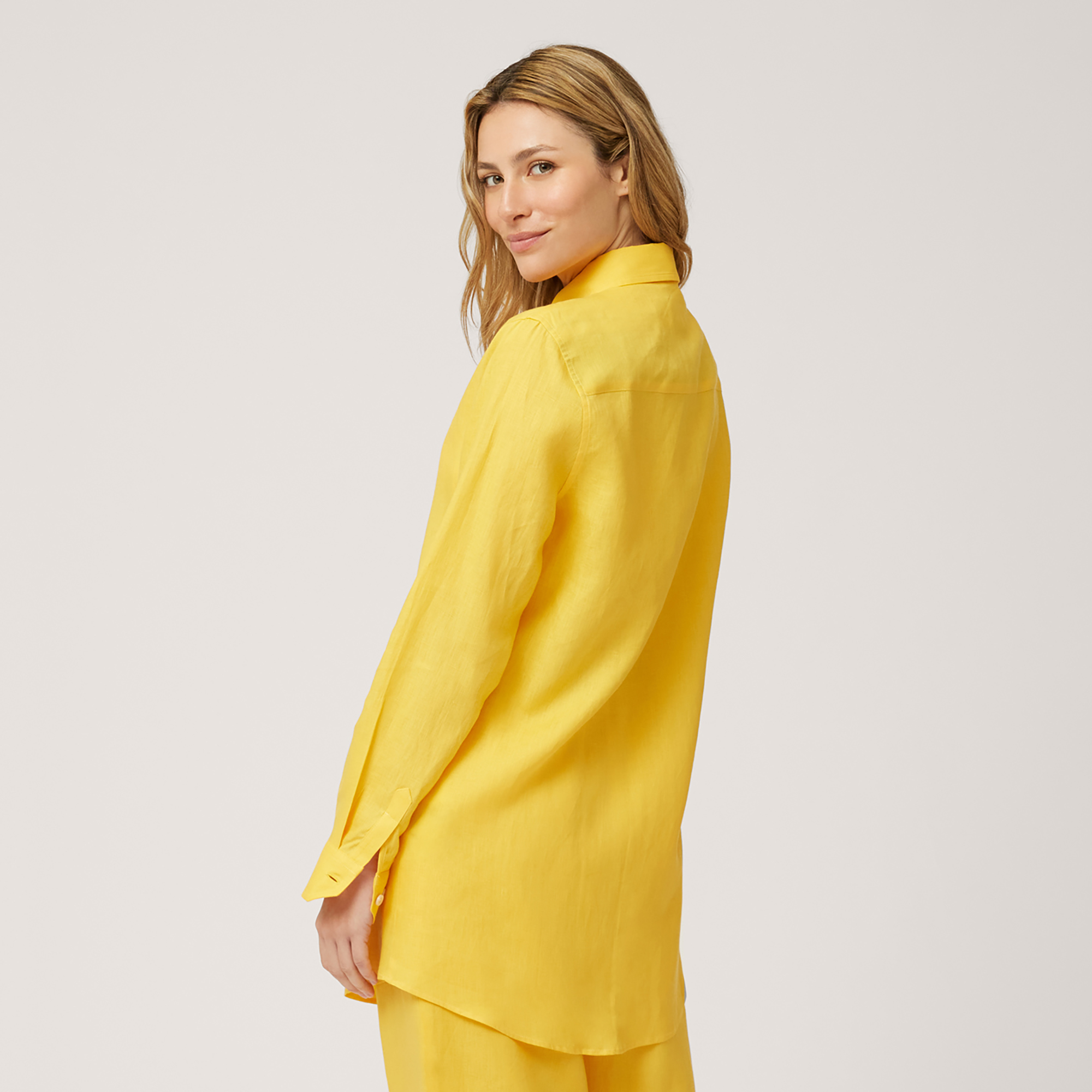 Linen Long Shirt, Canary Yellow, large image number 1