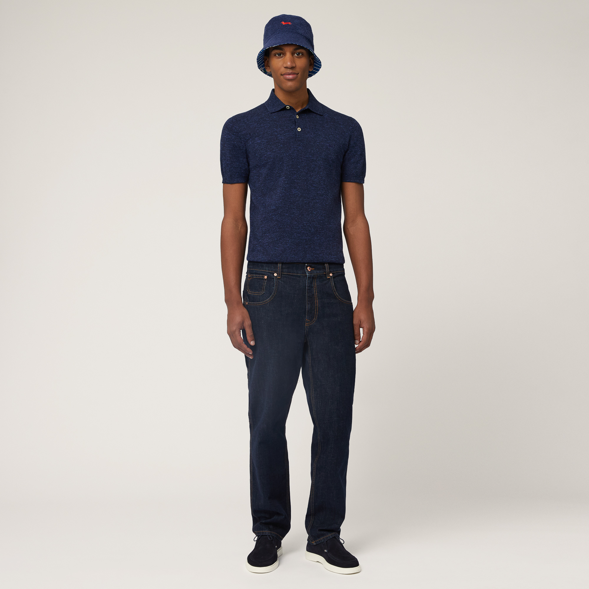 Polo In Tweed Fiammato, Navy Blue, large image number 3